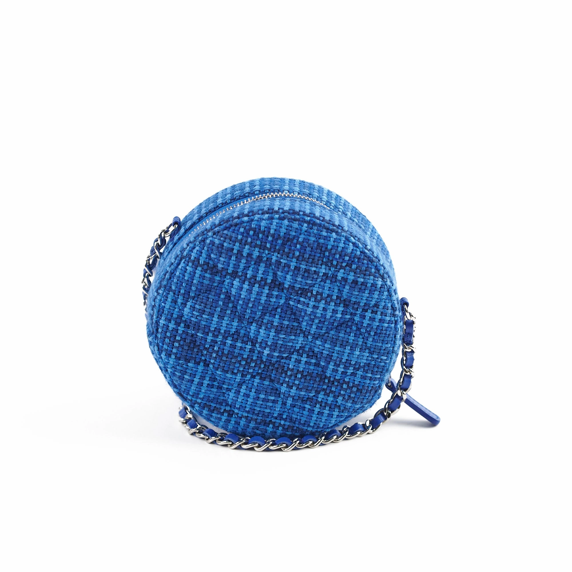 Chanel CC Tweed Mini Round Clutch with Chain Blue 2019