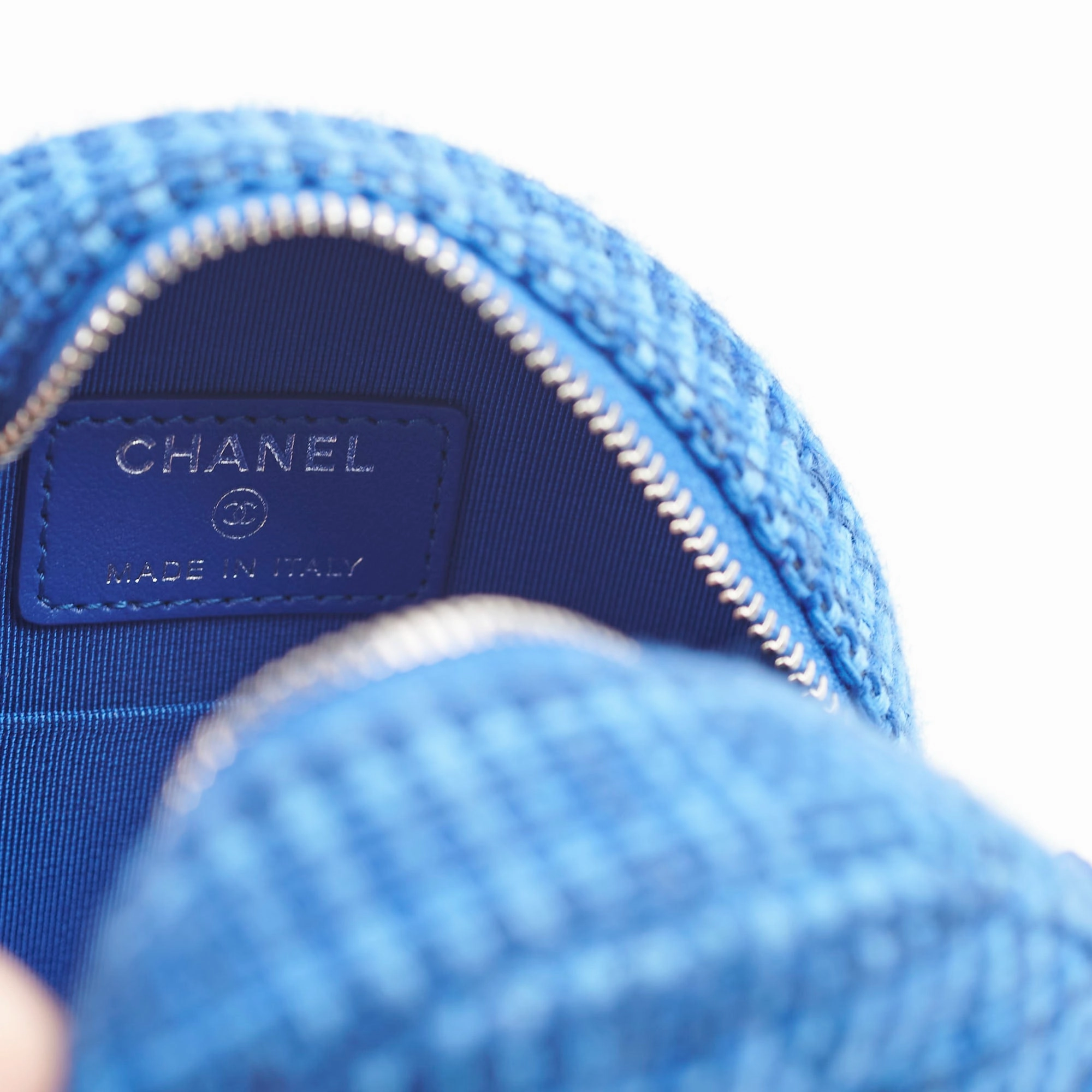 Chanel CC Tweed Mini Round Clutch with Chain Blue 2019
