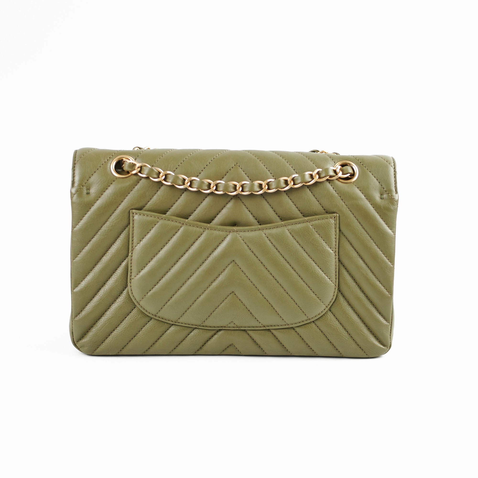 Chanel Chevron M/L Classic Flap Khaki22394 Chanel Chevron M/L Classic Flap Khaki