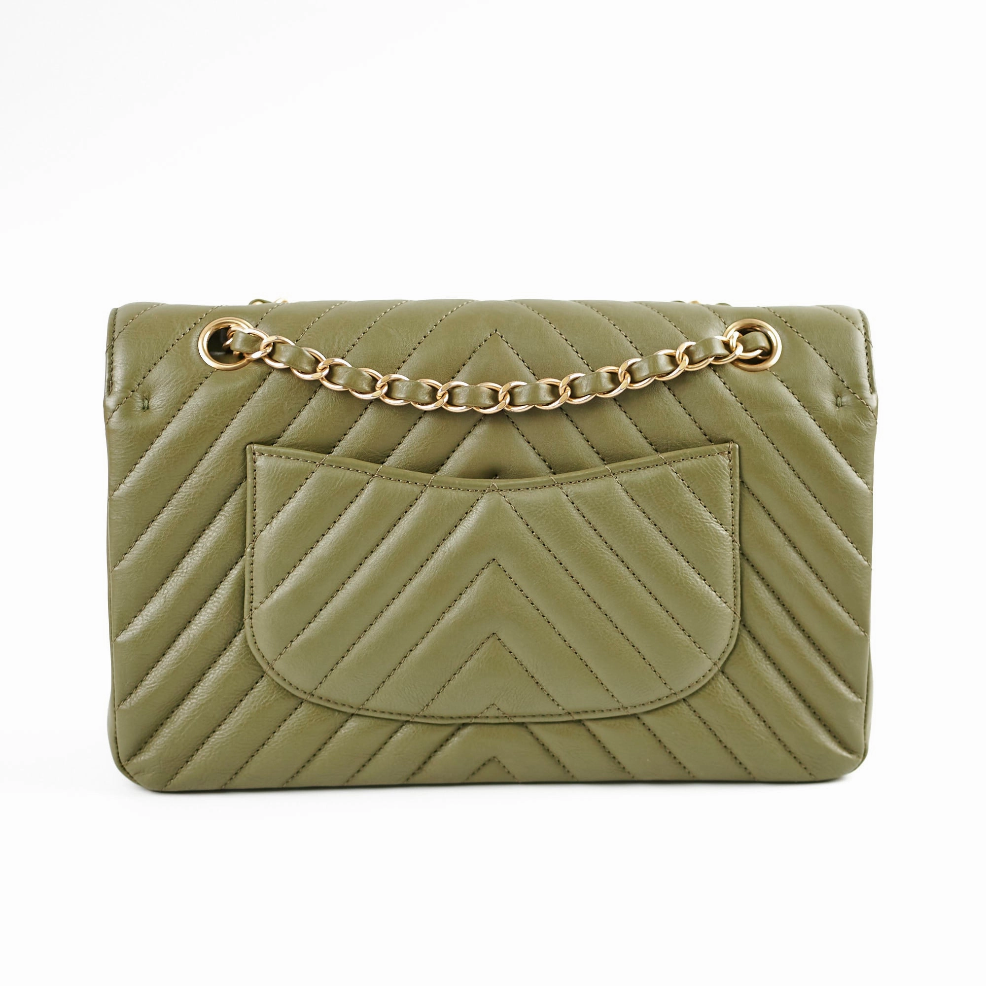 Chanel Chevron M/L Classic Flap Khaki22394 Chanel Chevron M/L Classic Flap Khaki