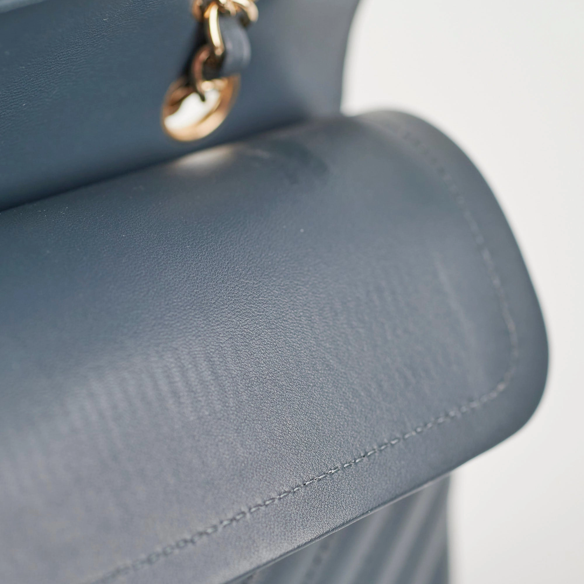 Chanel Chevron M/L Lambskin Classic Flap Dark Grey/Blue