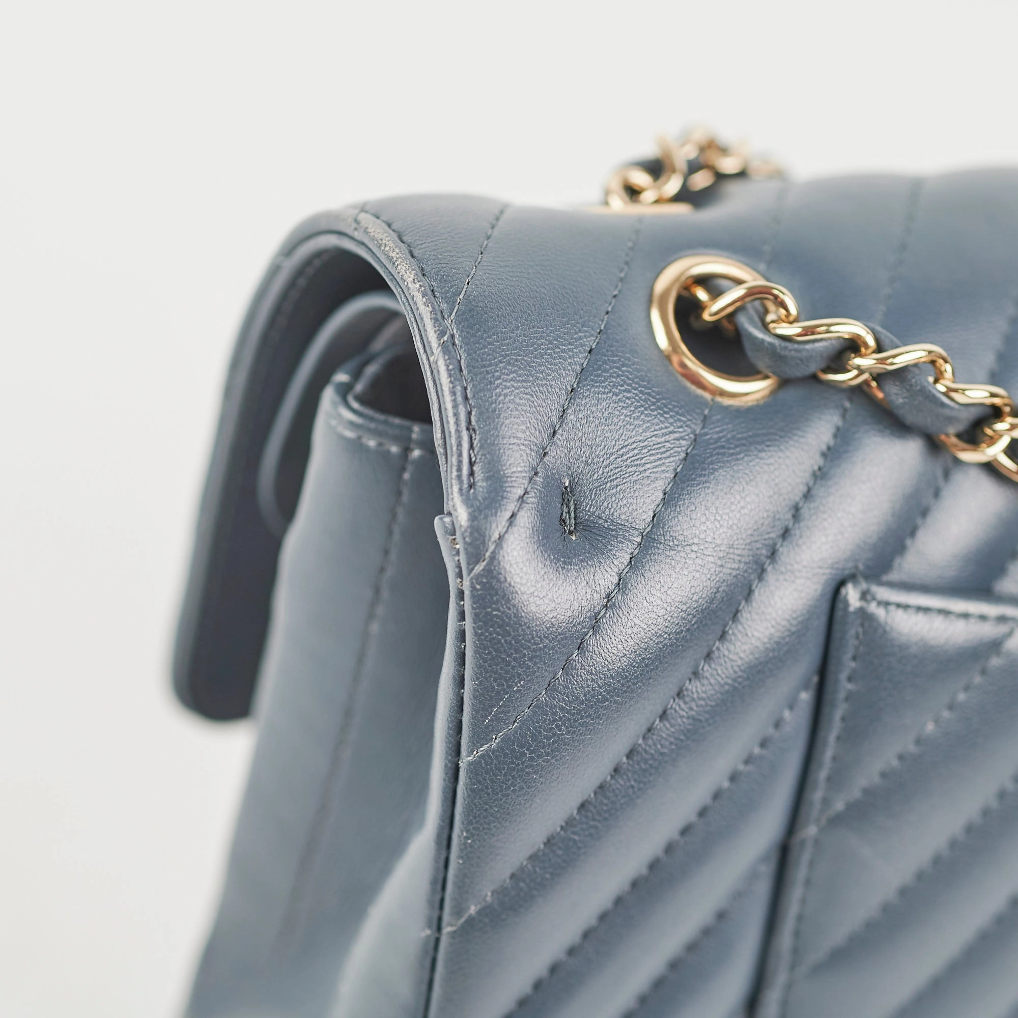 Chanel Chevron M/L Lambskin Classic Flap Dark Grey/Blue