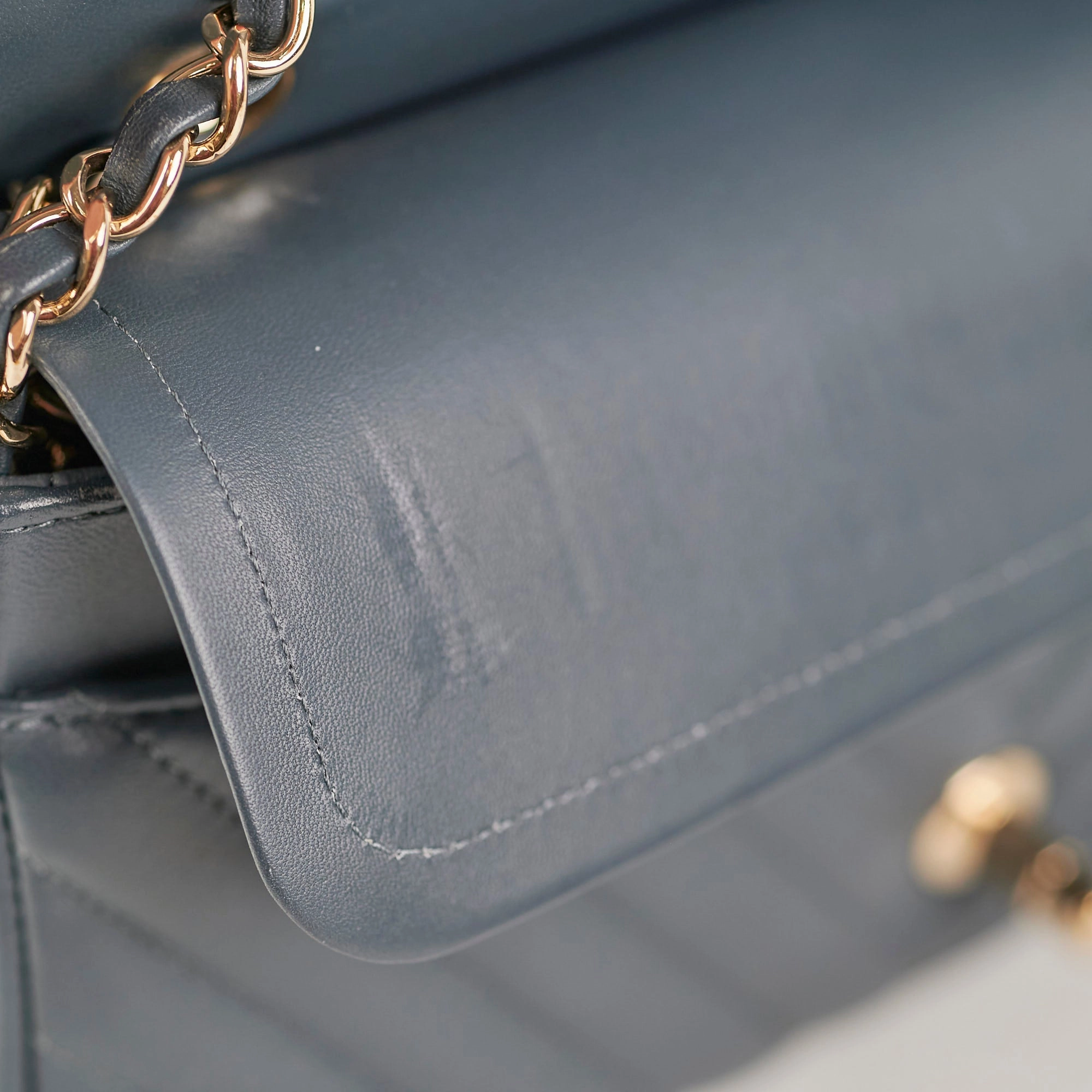 Chanel Chevron M/L Lambskin Classic Flap Dark Grey/Blue