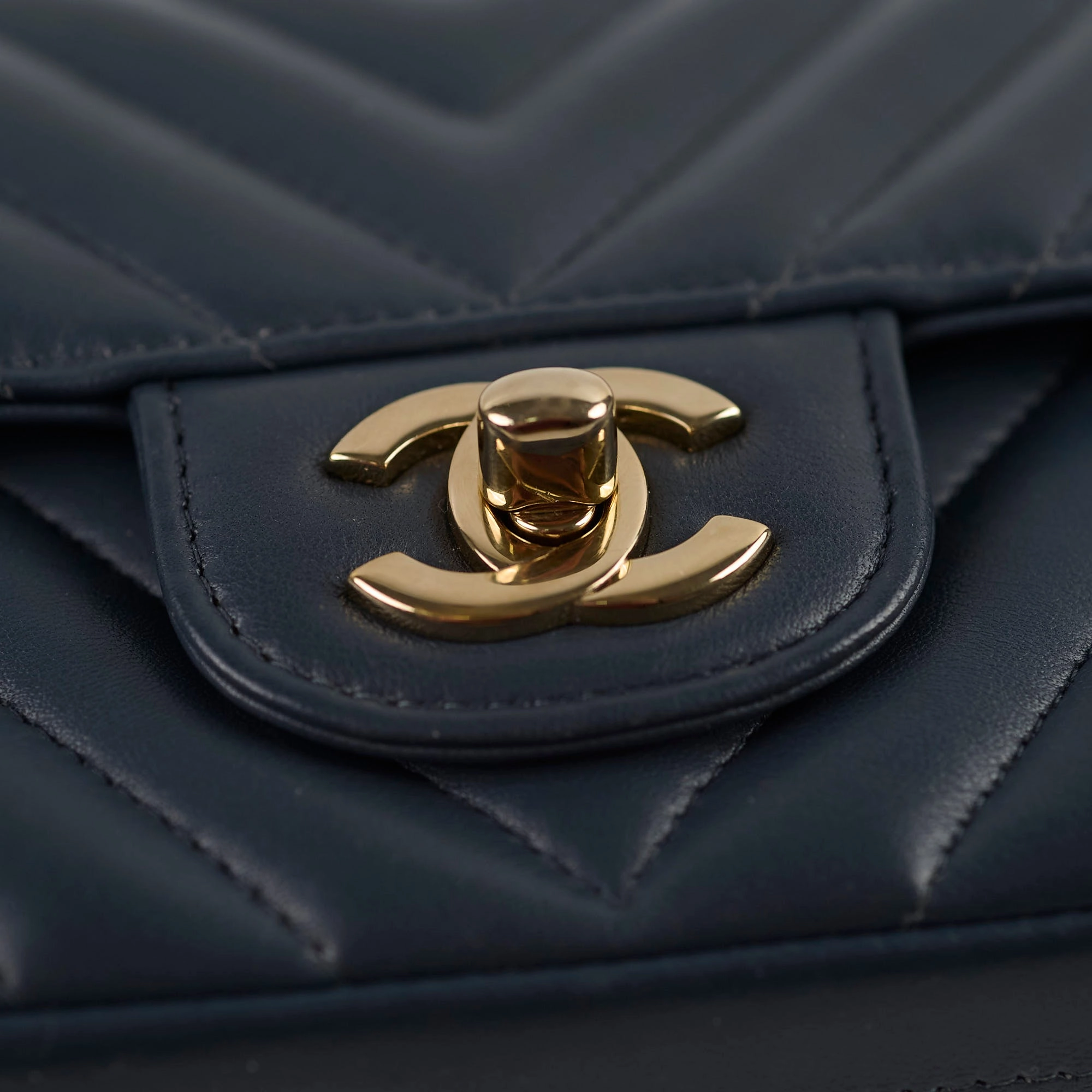 Chanel Chevron Mini Rectangular Classic Flap Dark Grey/Blue