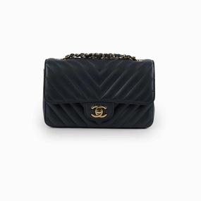 Chanel Chevron Mini Rectangular Classic Flap Dark Grey/Blue
