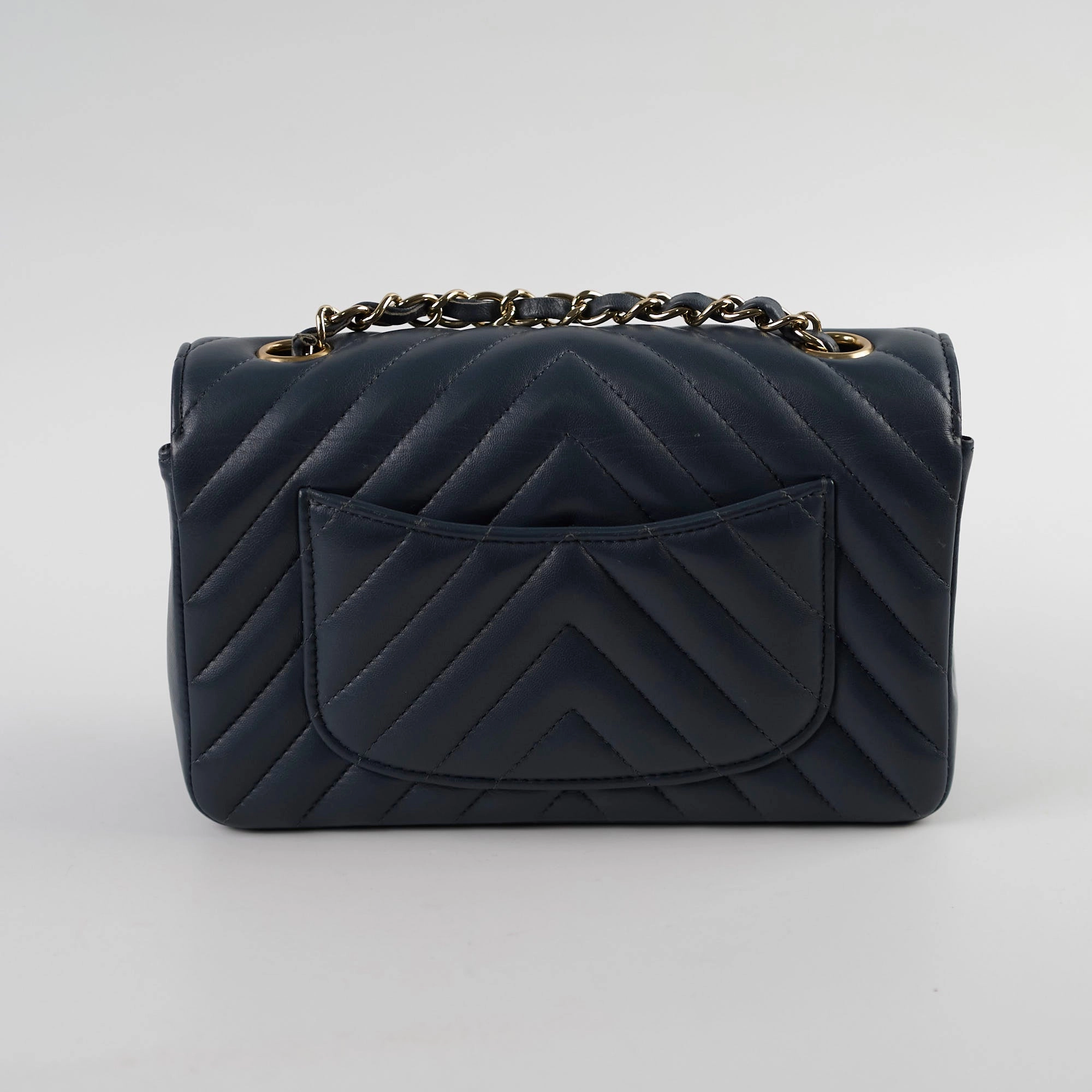 Chanel Chevron Mini Rectangular Classic Flap Dark Grey/Blue