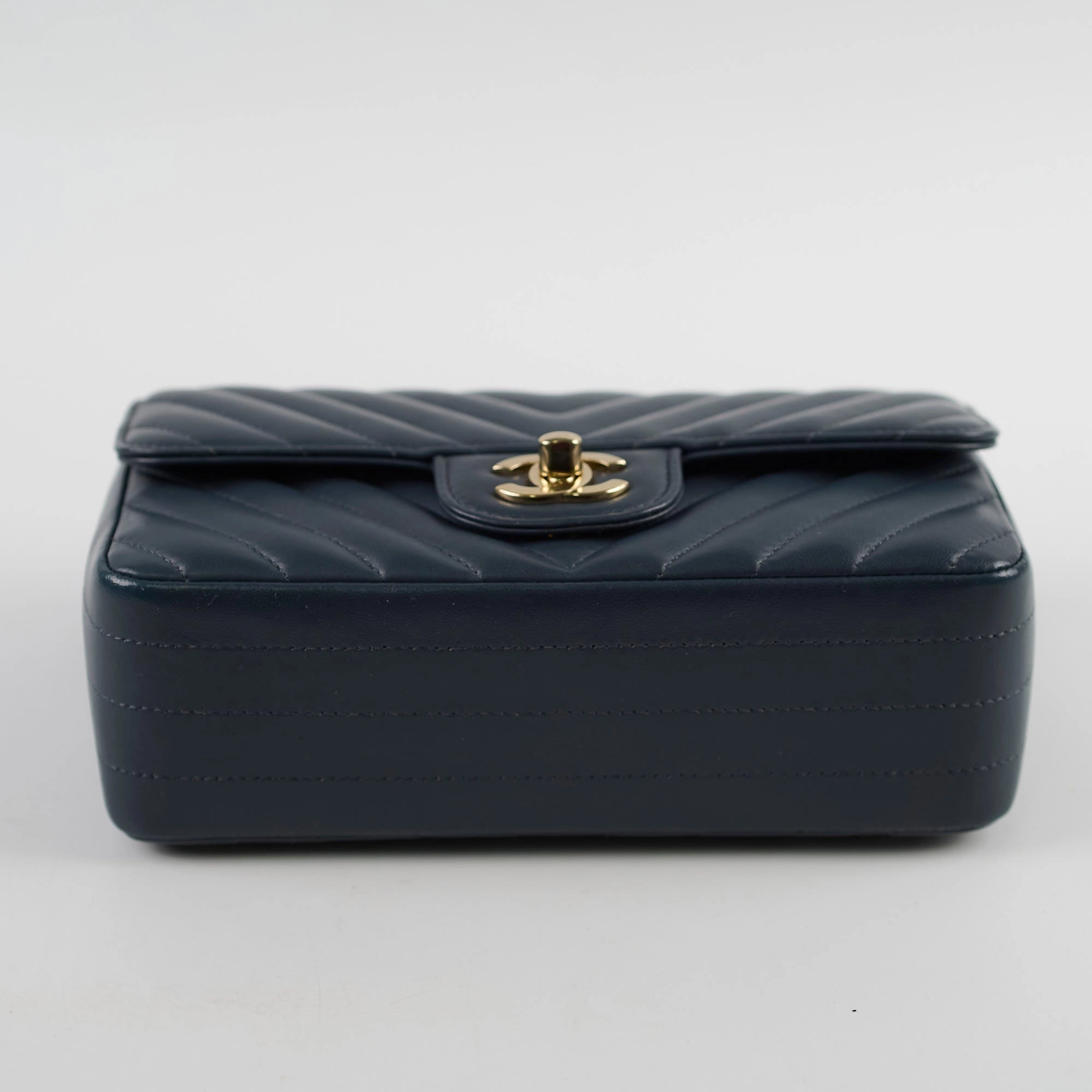 Chanel Chevron Mini Rectangular Classic Flap Dark Grey/Blue