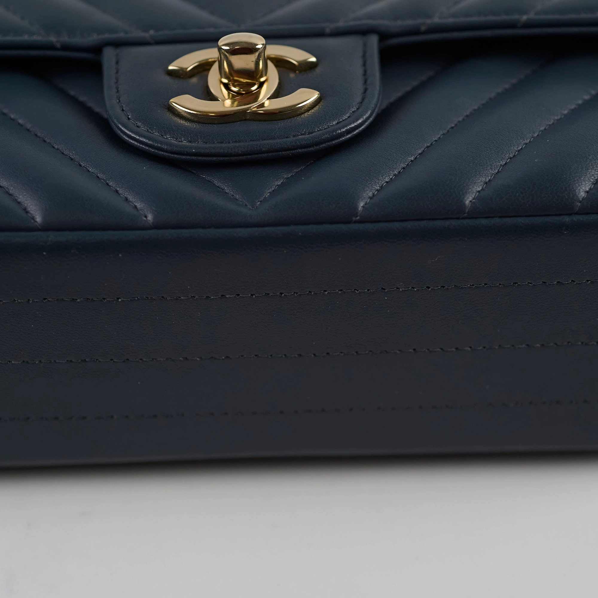 Chanel Chevron Mini Rectangular Classic Flap Dark Grey/Blue