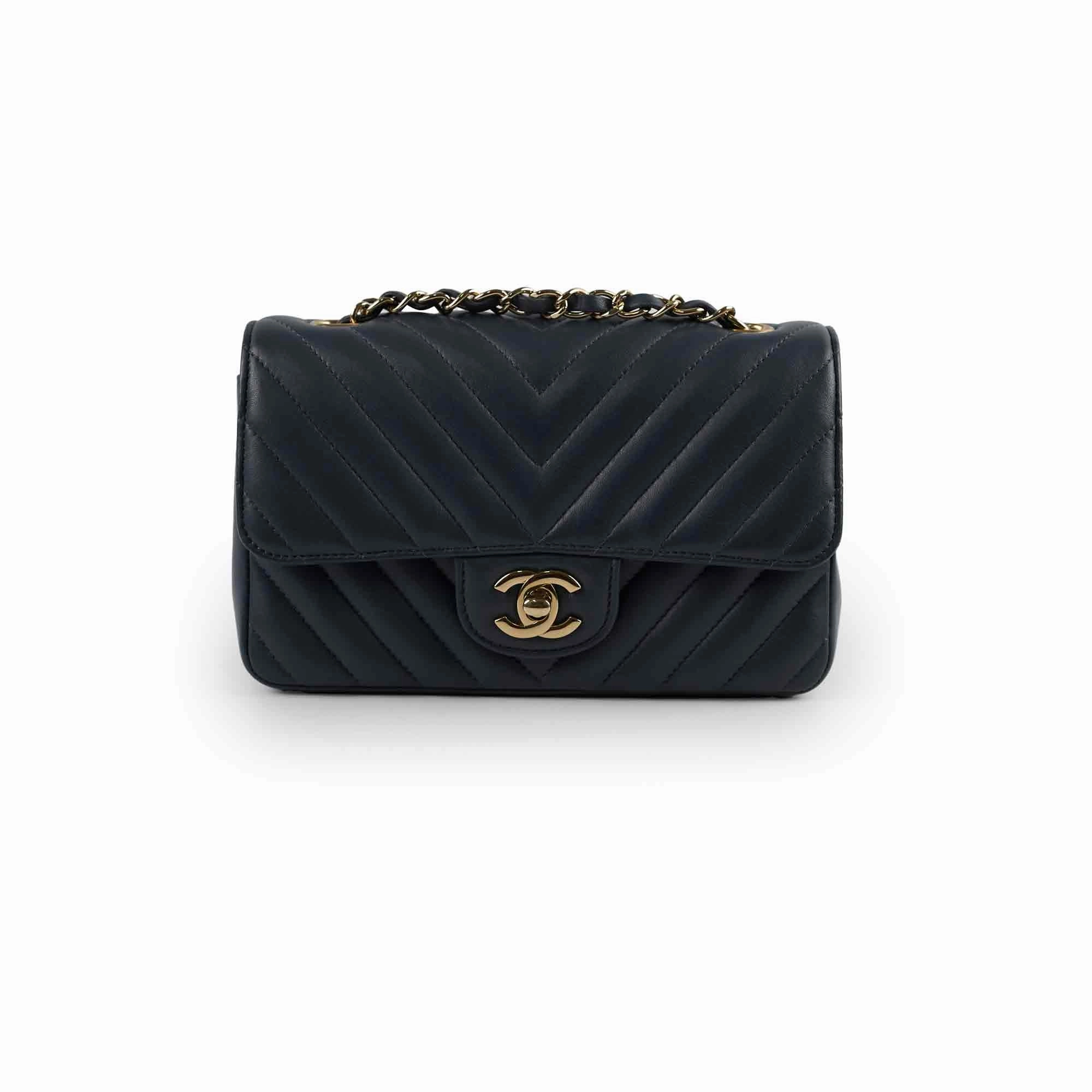Chanel Chevron Mini Rectangular Classic Flap Dark Grey/Blue