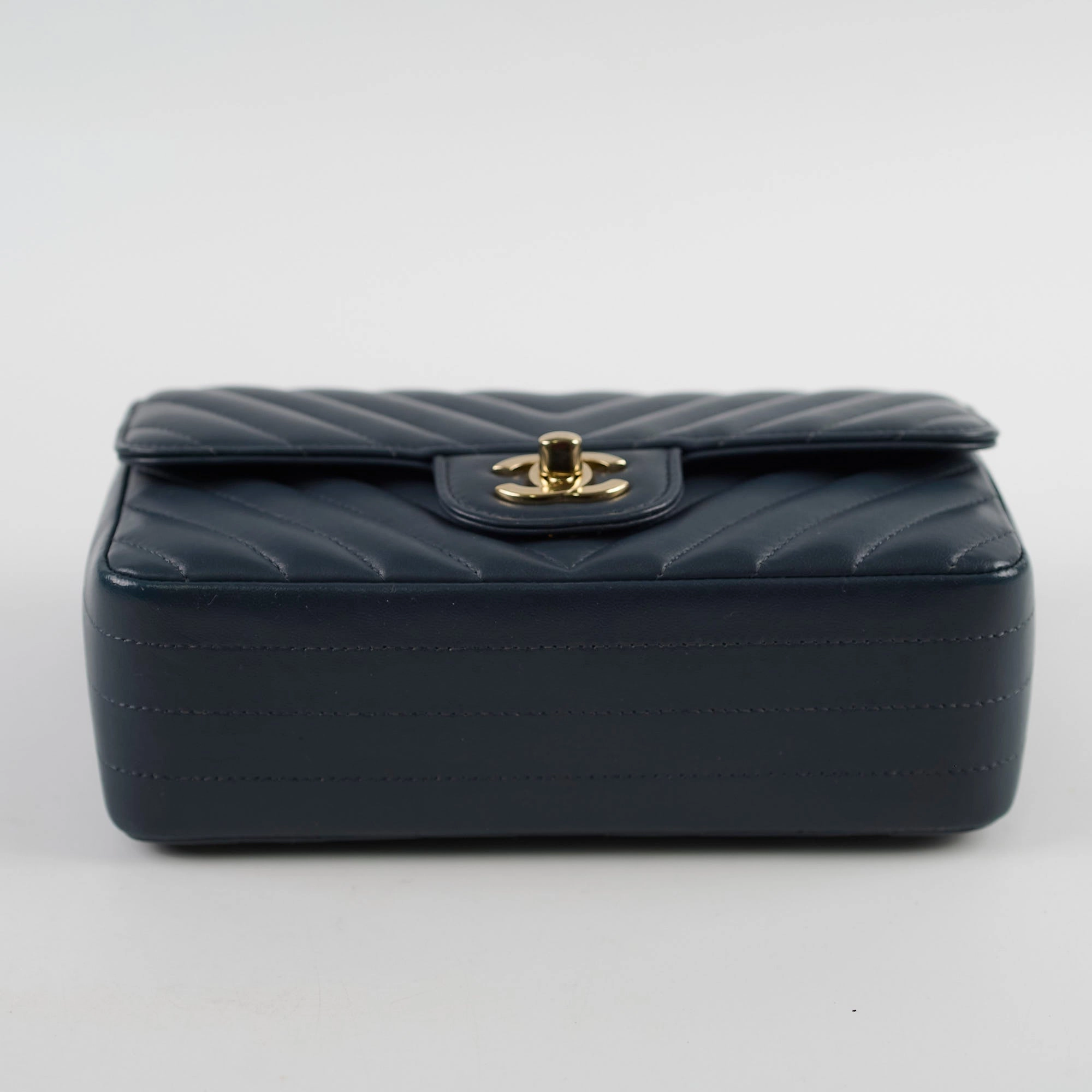 Chanel Chevron Mini Rectangular Classic Flap Dark Grey/Blue