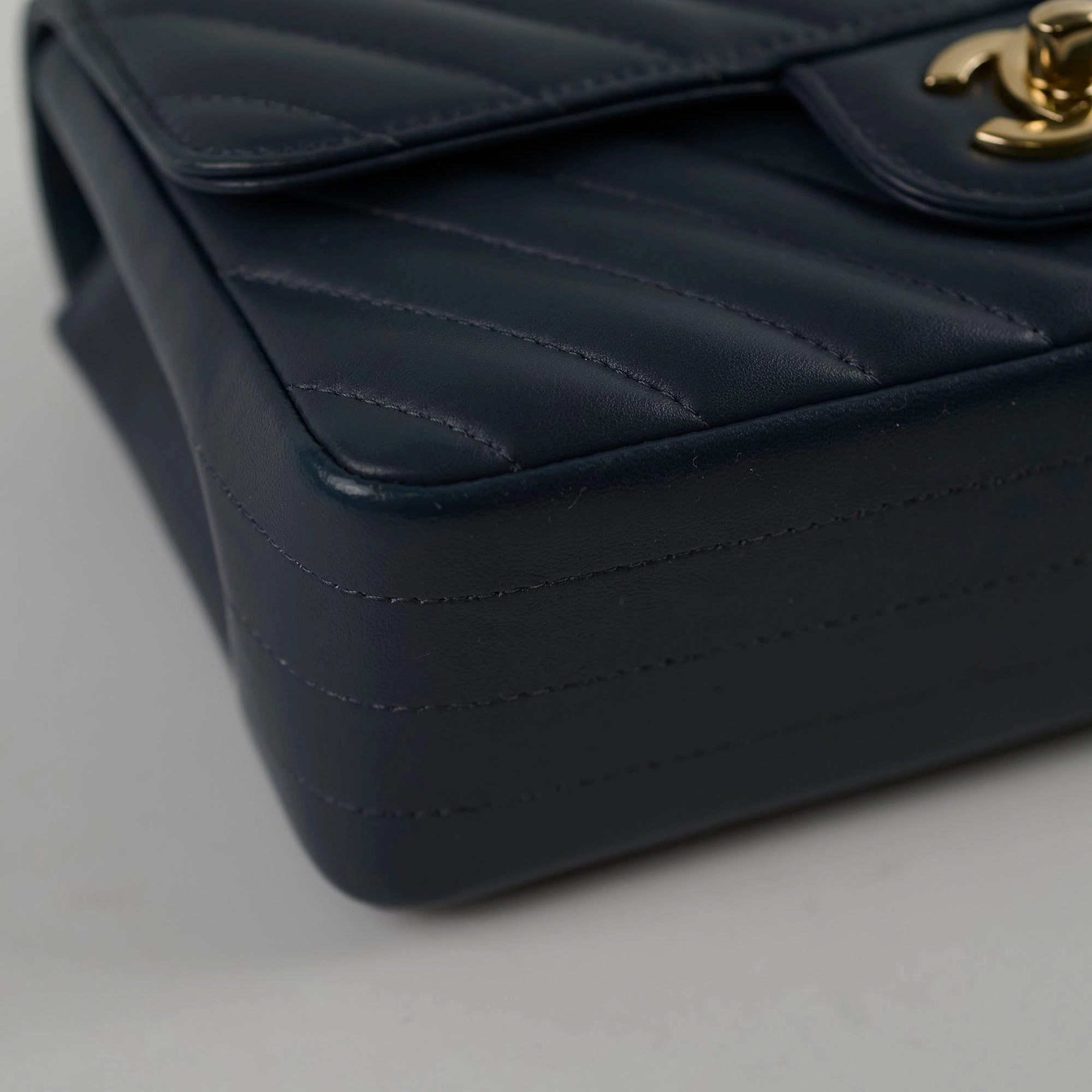 Chanel Chevron Mini Rectangular Classic Flap Dark Grey/Blue