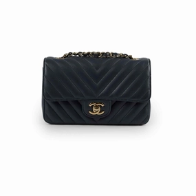 Chanel Chevron Mini Rectangular Classic Flap Dark Grey/Blue