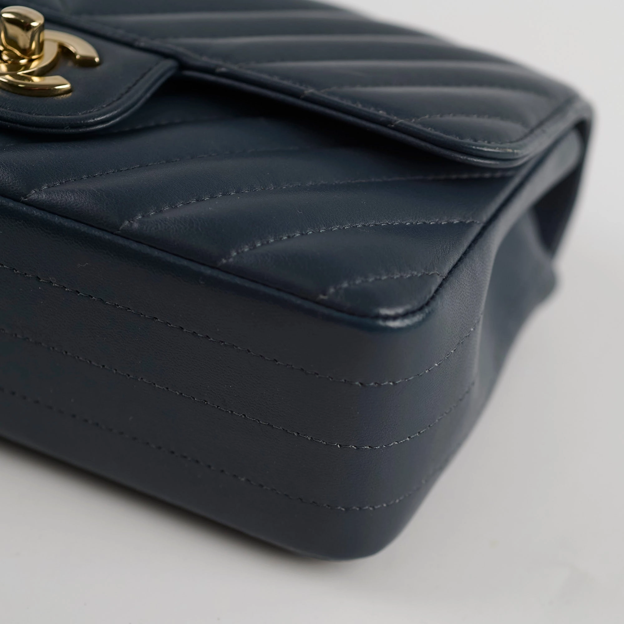 Chanel Chevron Mini Rectangular Classic Flap Dark Grey/Blue