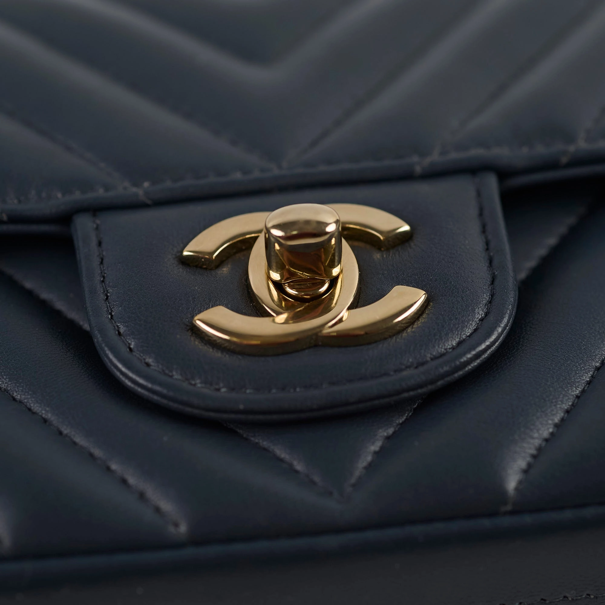 Chanel Chevron Mini Rectangular Classic Flap Dark Grey/Blue