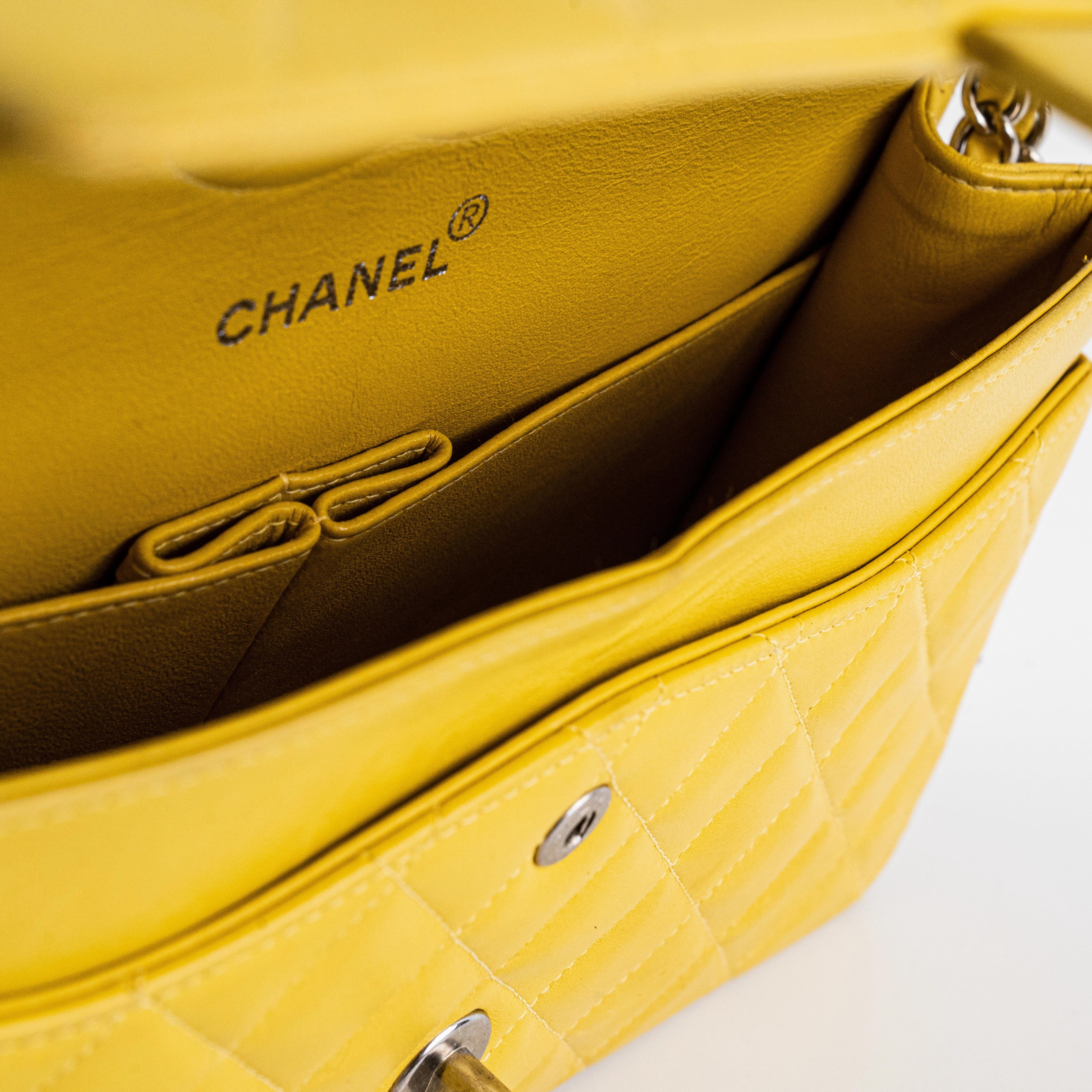 Chanel Classic Flap M/L Yellow Lambskin Bag