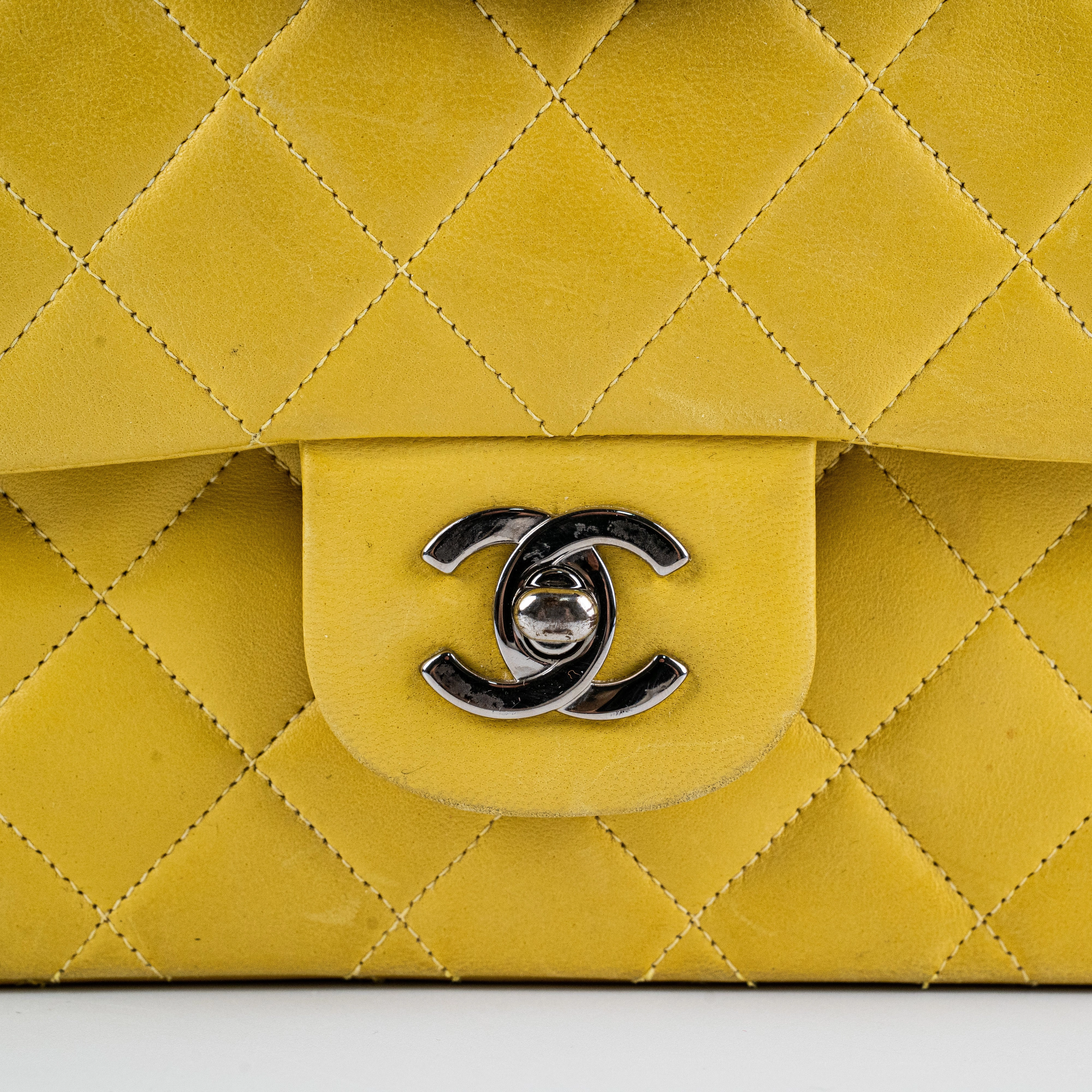 Chanel Classic Flap M/L Yellow Lambskin Bag
