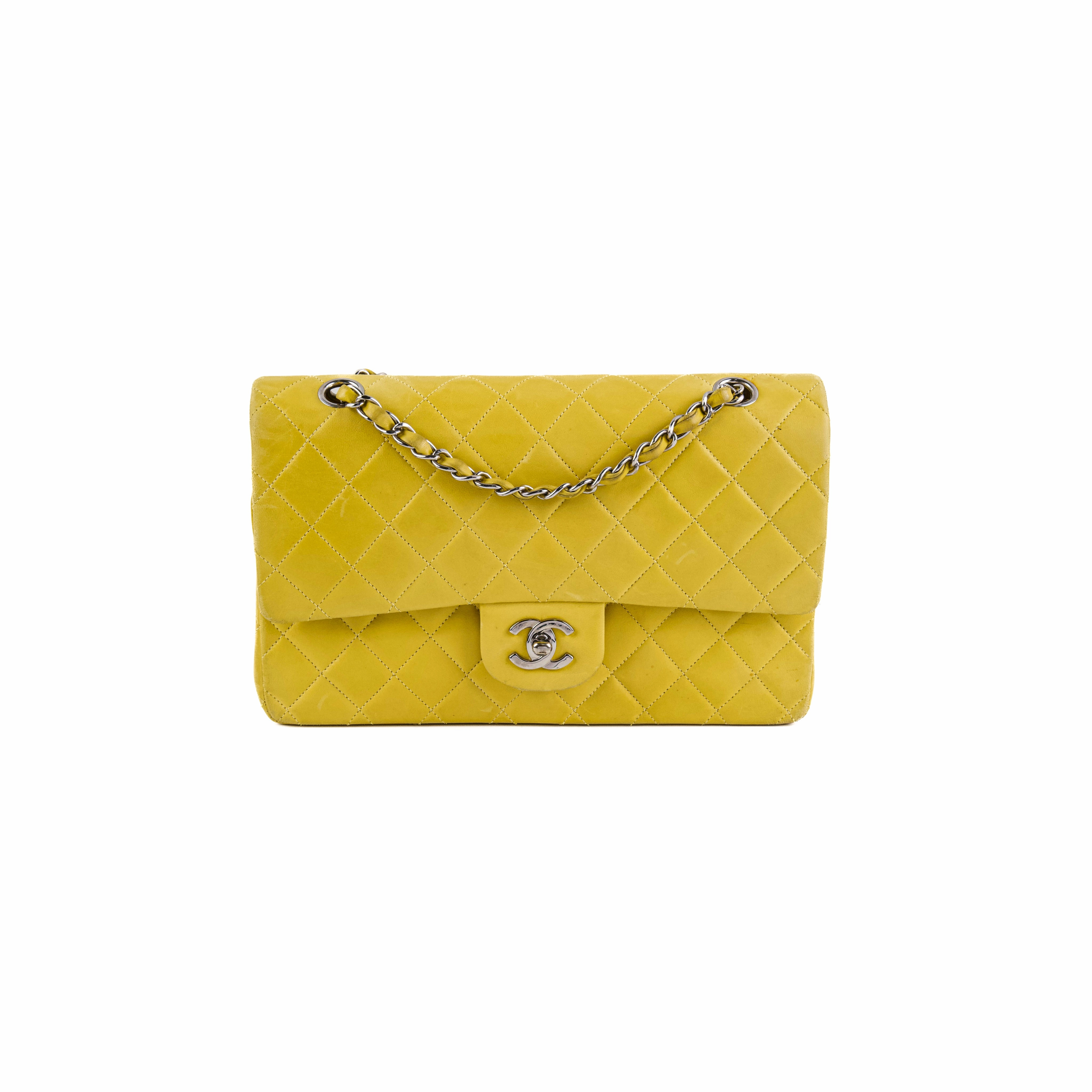 Chanel Classic Flap M/L Yellow Lambskin Bag