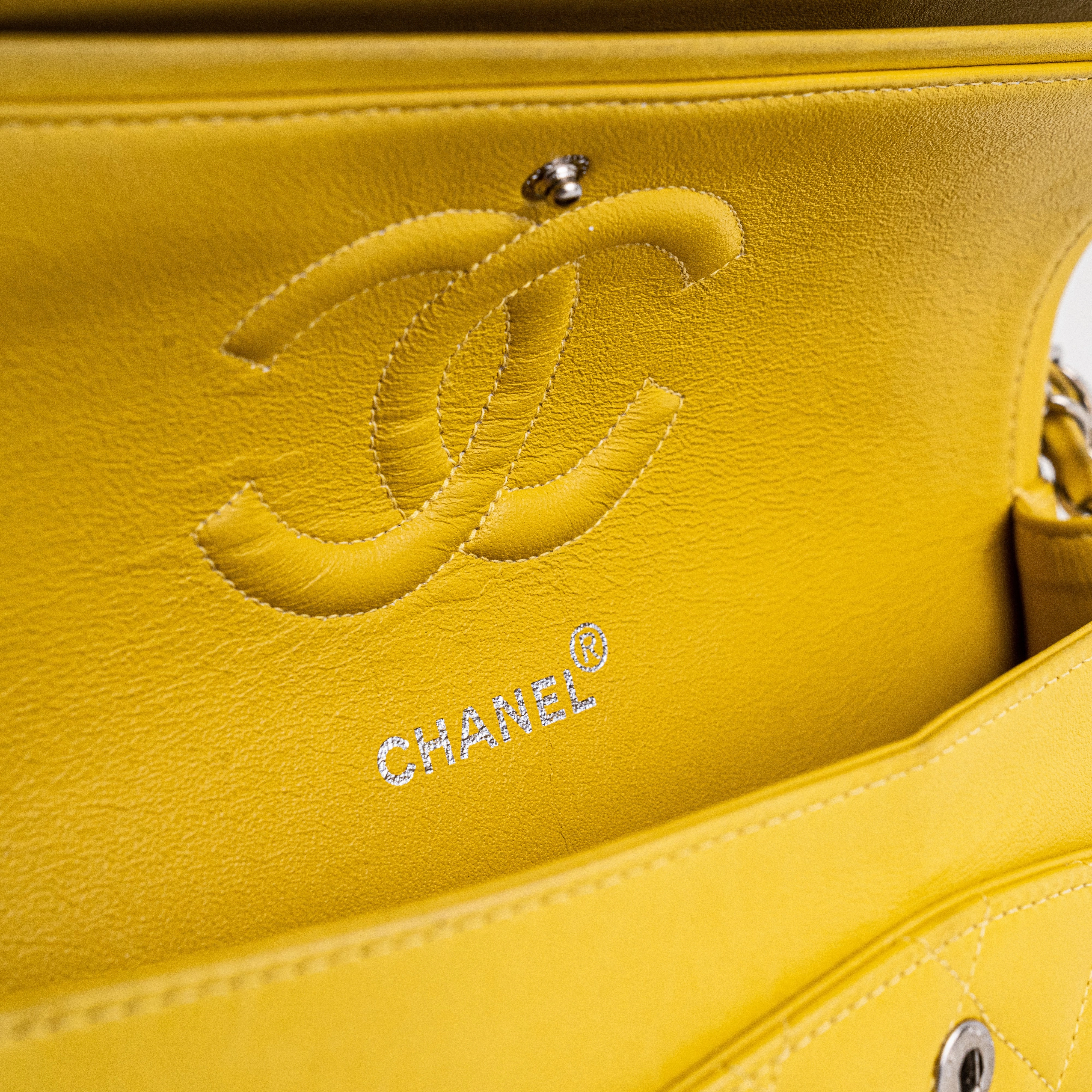 Chanel Classic Flap M/L Yellow Lambskin Bag