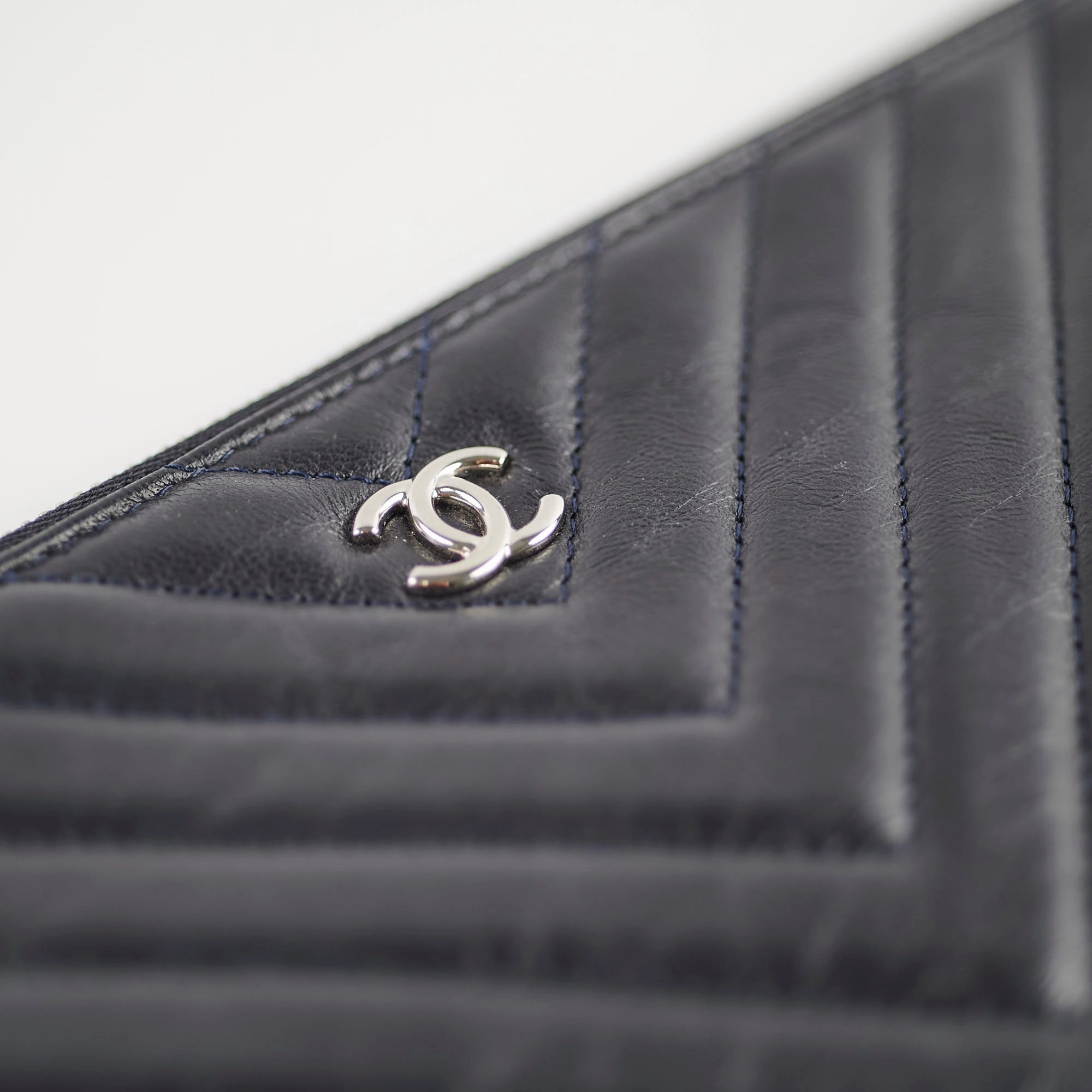 Chanel Classic Medium Chevron O-Pouch Navy