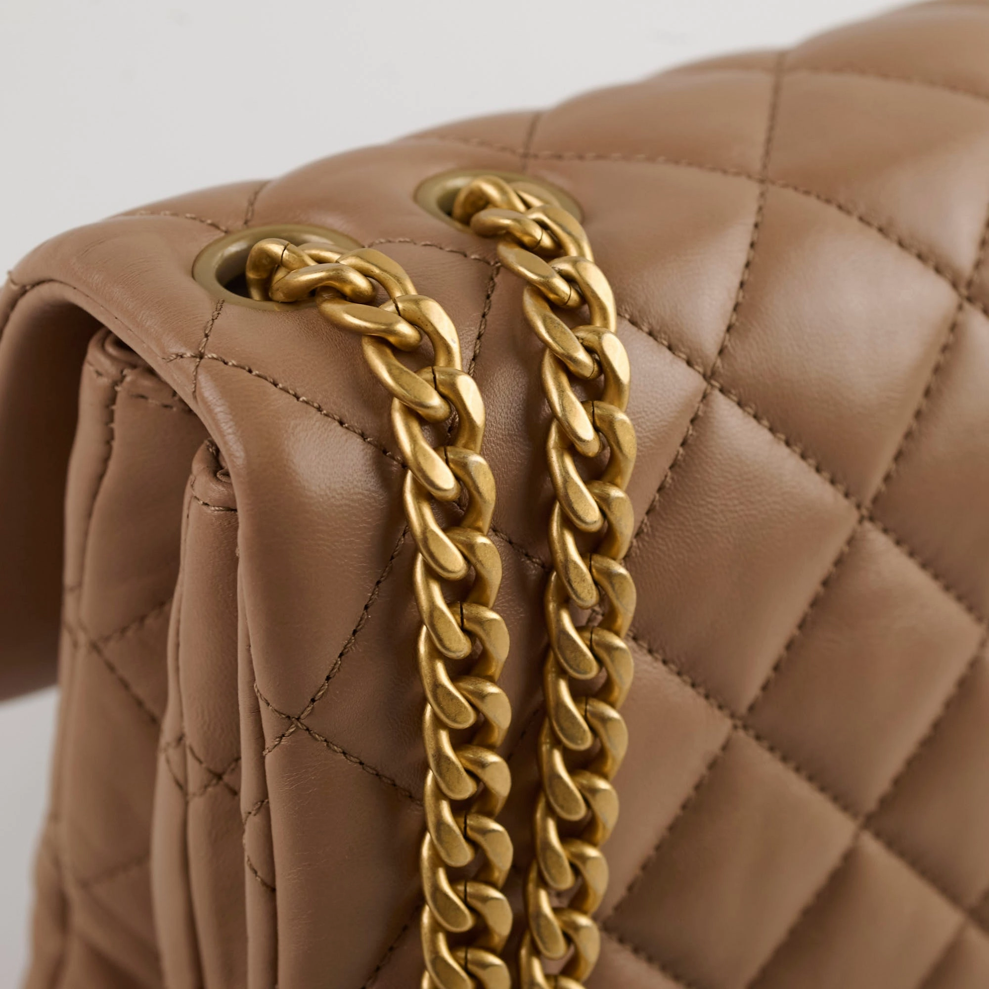Chanel Dark Beige Flap with Adjustable Chain Lambskin (microchip)