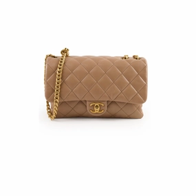 Chanel Dark Beige Flap with Adjustable Chain Lambskin (microchip)