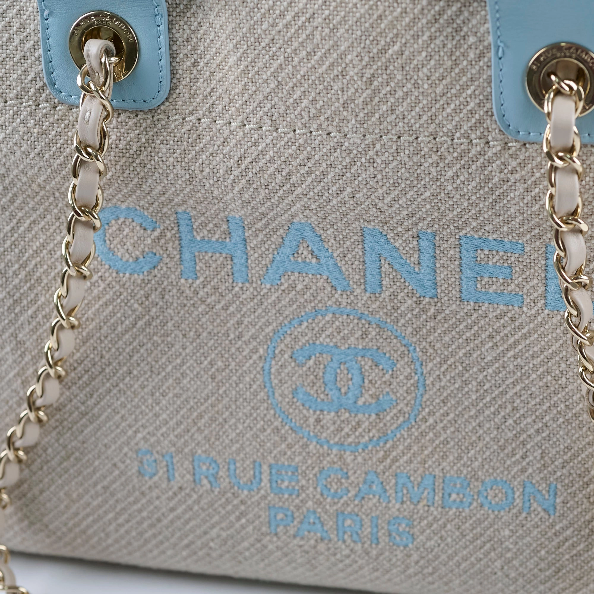 Chanel Deauville Small Beige/Blue Microchip