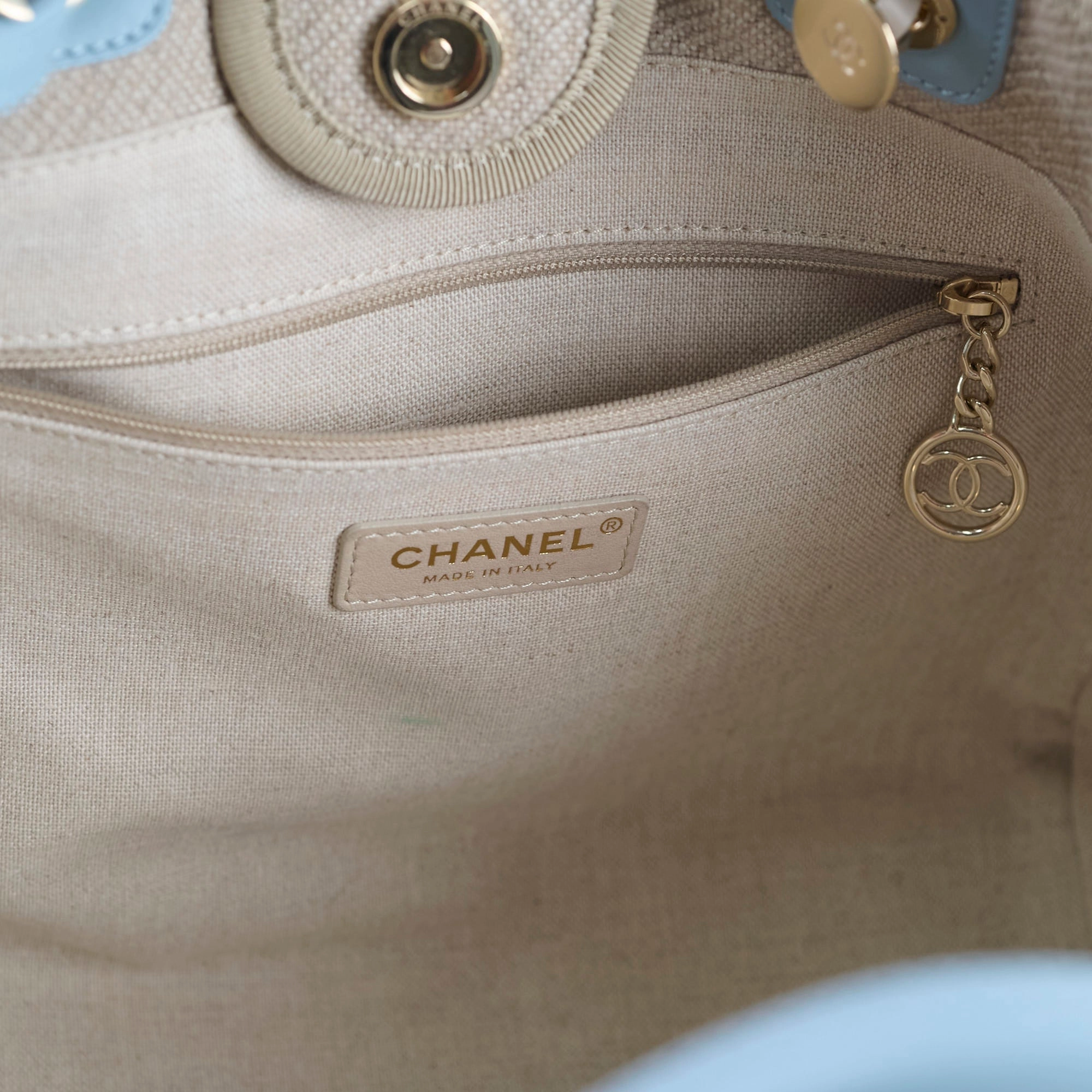 Chanel Deauville Small Beige/Blue Microchip