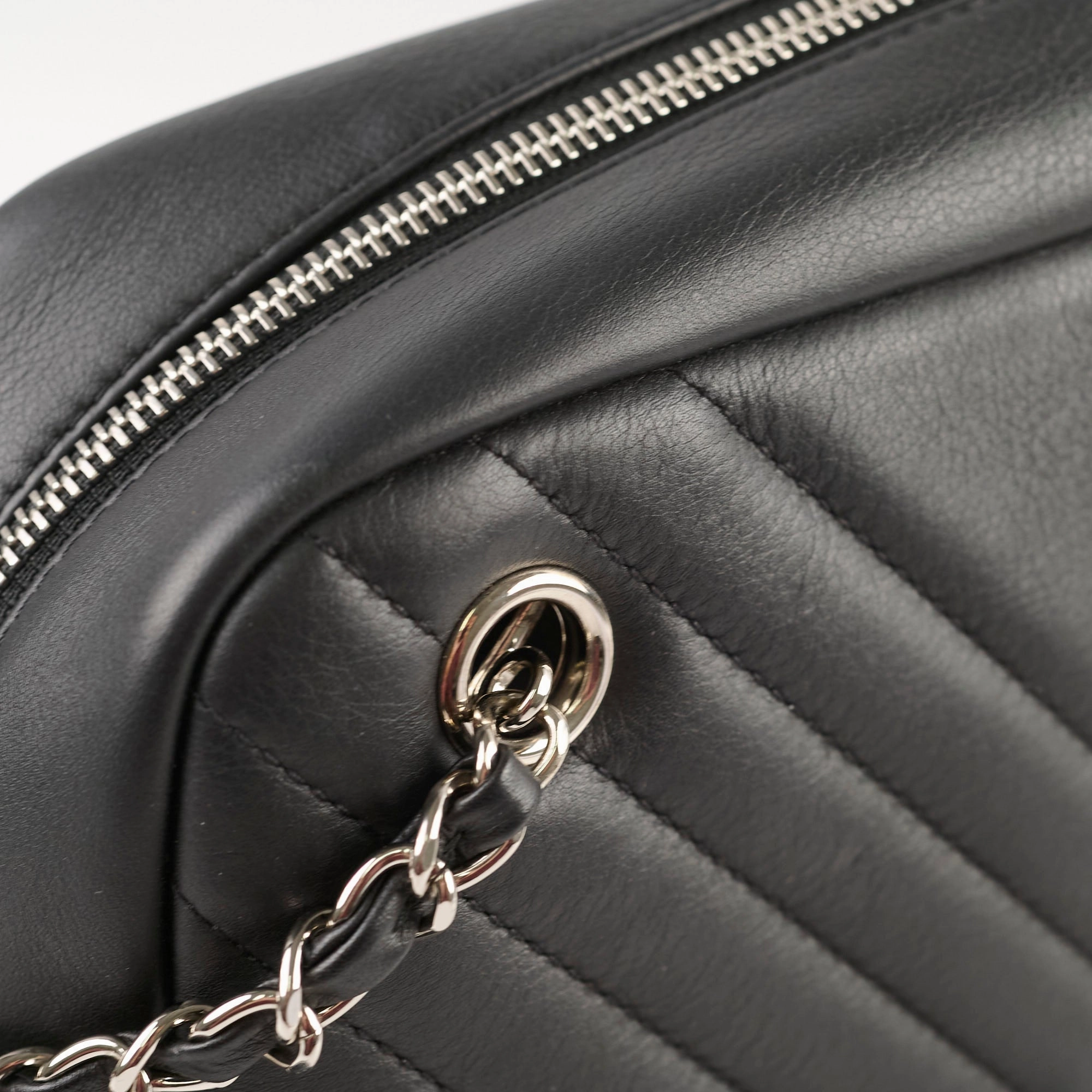 Chanel Diagonal Chevron Quilted Tassel Camera Bag Black