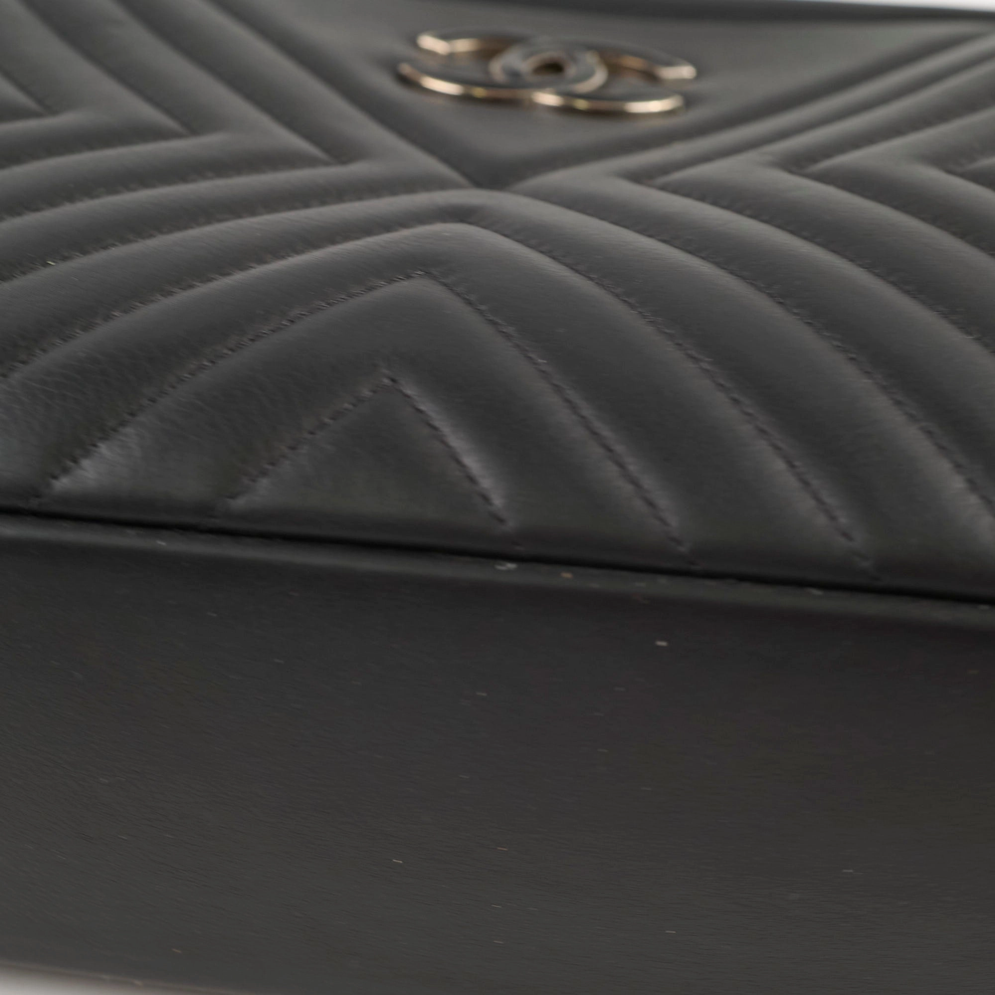 Chanel Diagonal Chevron Quilted Tassel Camera Bag Black