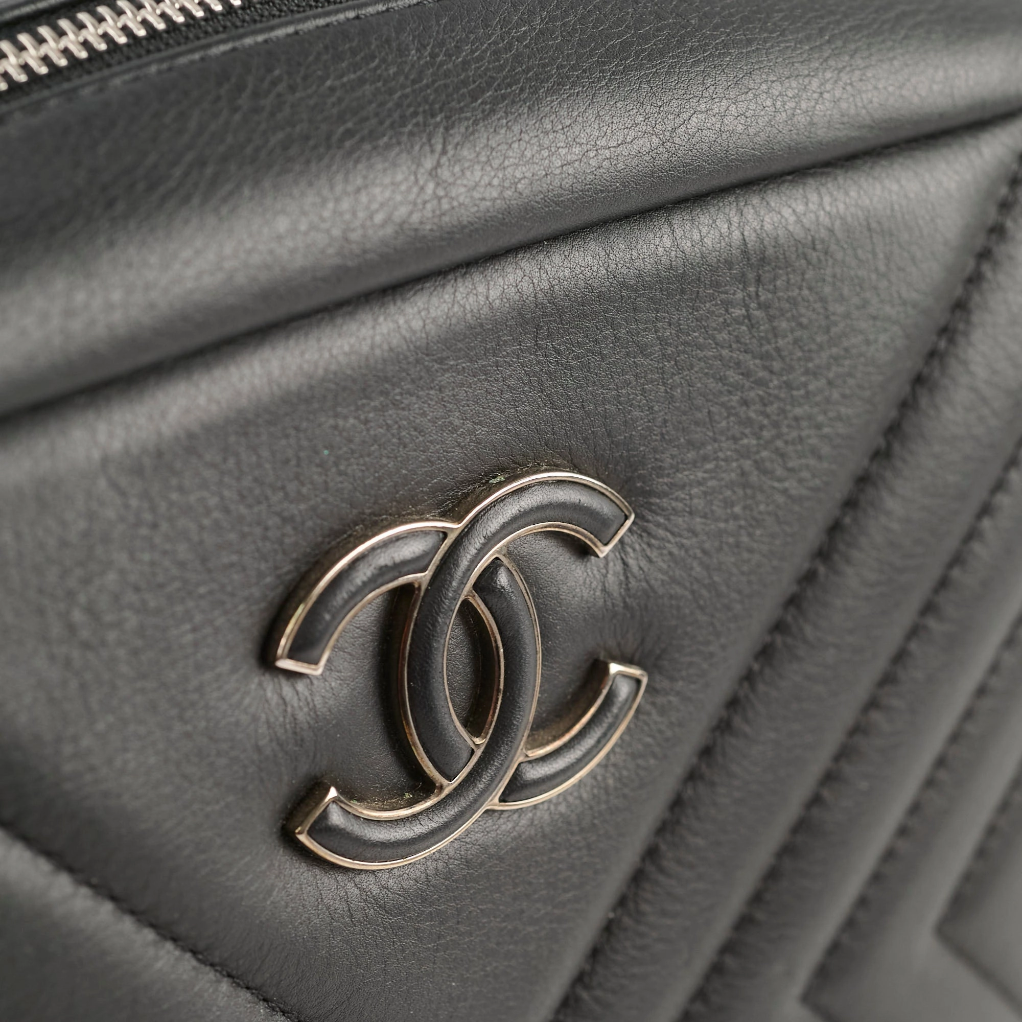 Chanel Diagonal Chevron Quilted Tassel Camera Bag Black