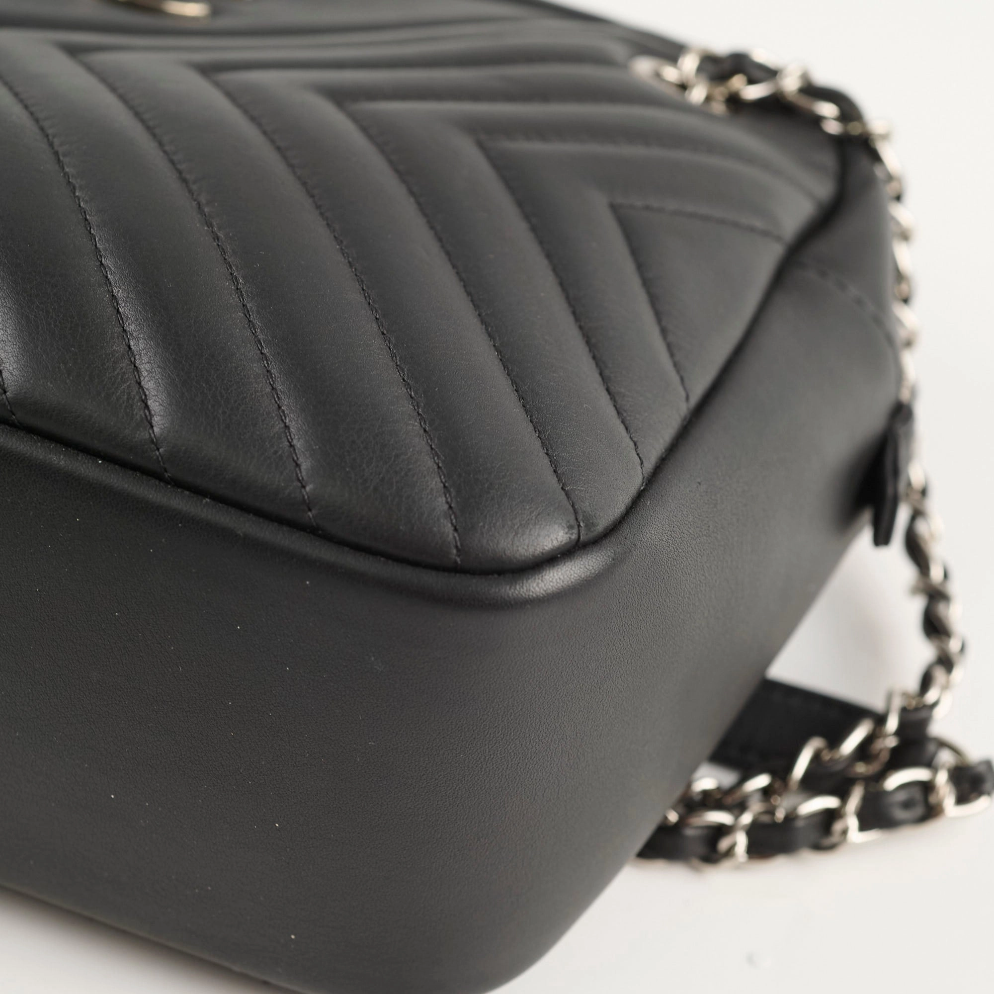 Chanel Diagonal Chevron Quilted Tassel Camera Bag Black