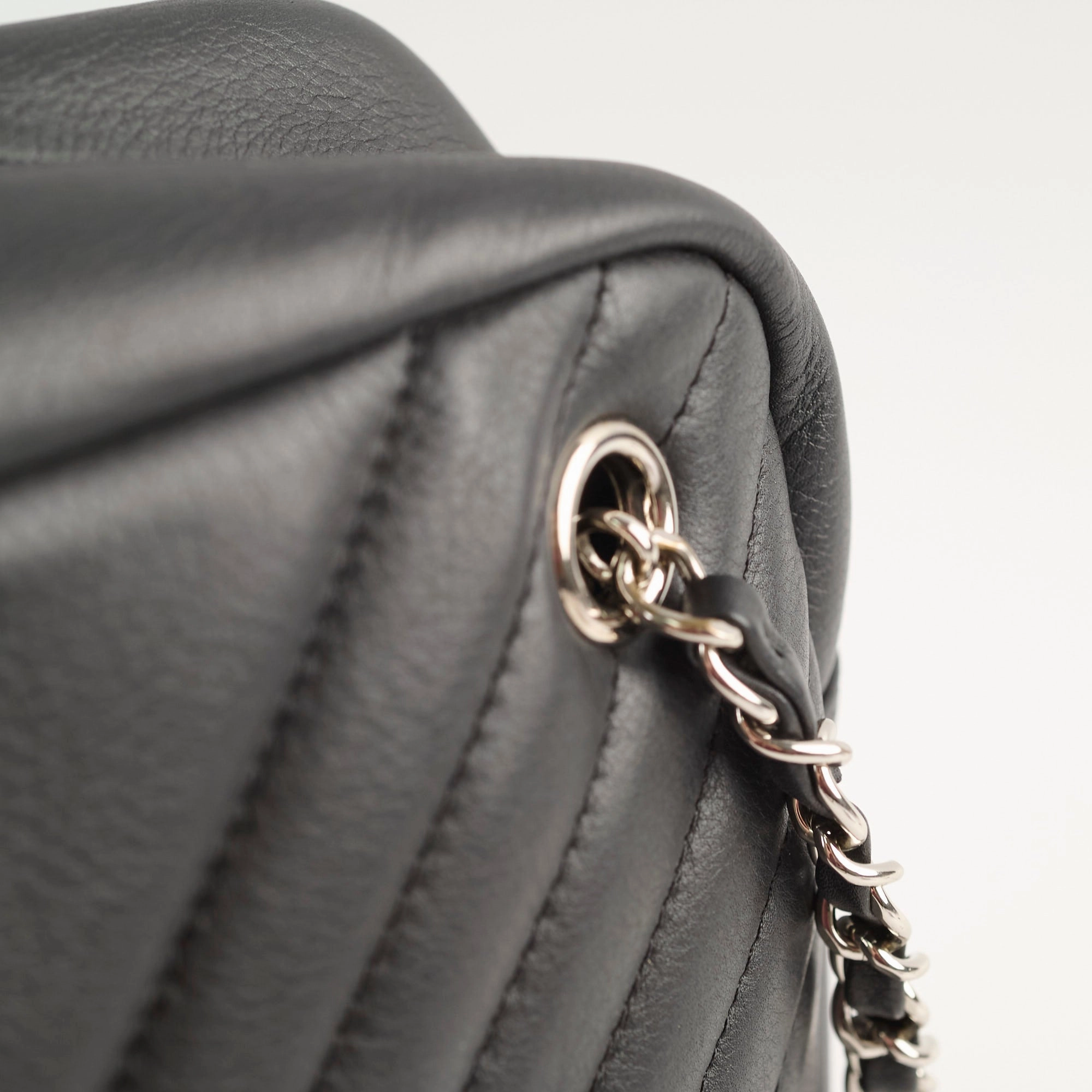 Chanel Diagonal Chevron Quilted Tassel Camera Bag Black