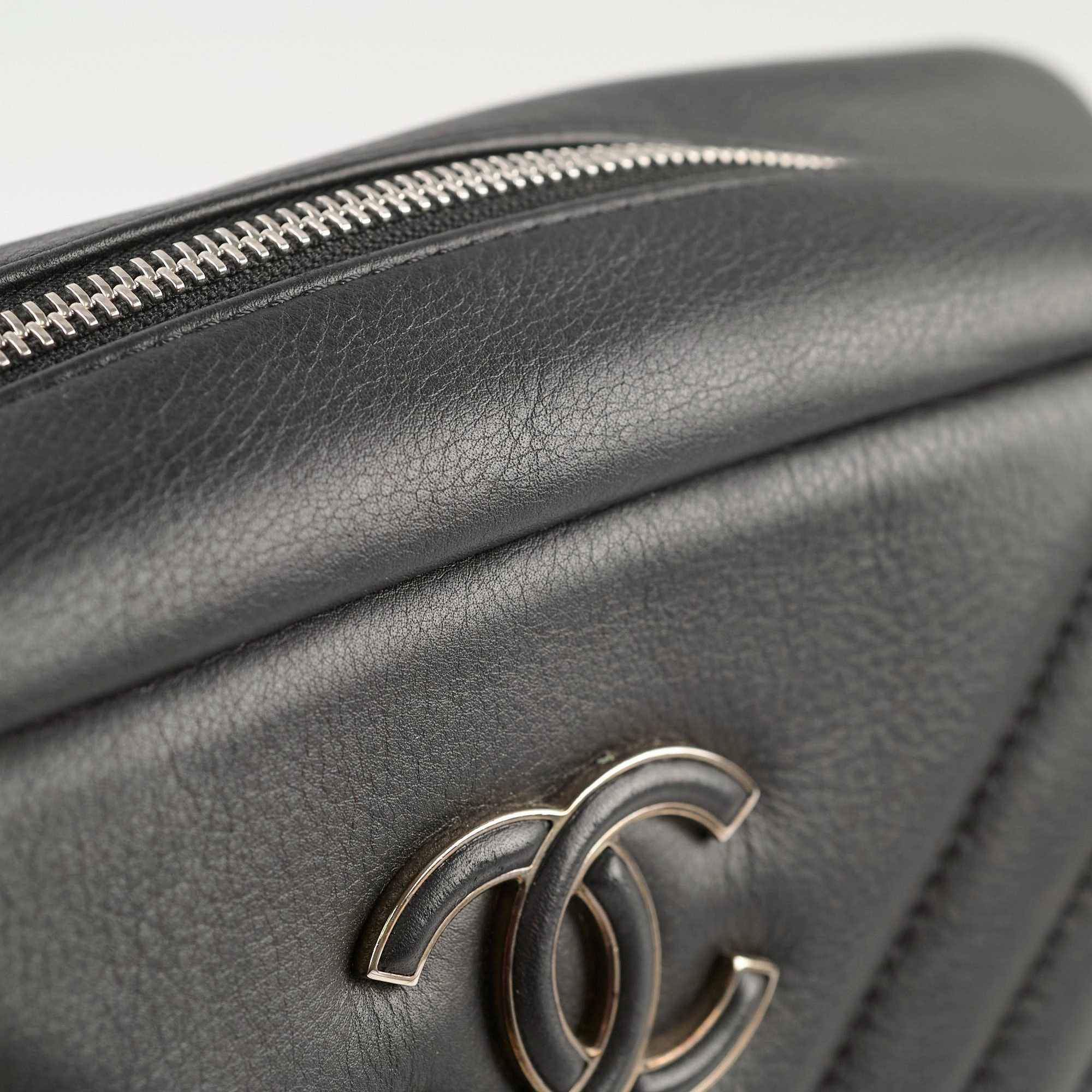 Chanel Diagonal Chevron Quilted Tassel Camera Bag Black