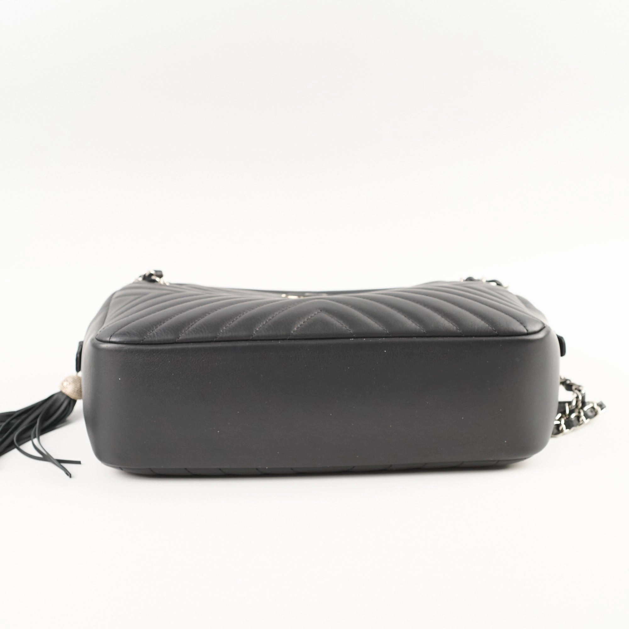 Chanel Diagonal Chevron Quilted Tassel Camera Bag Black