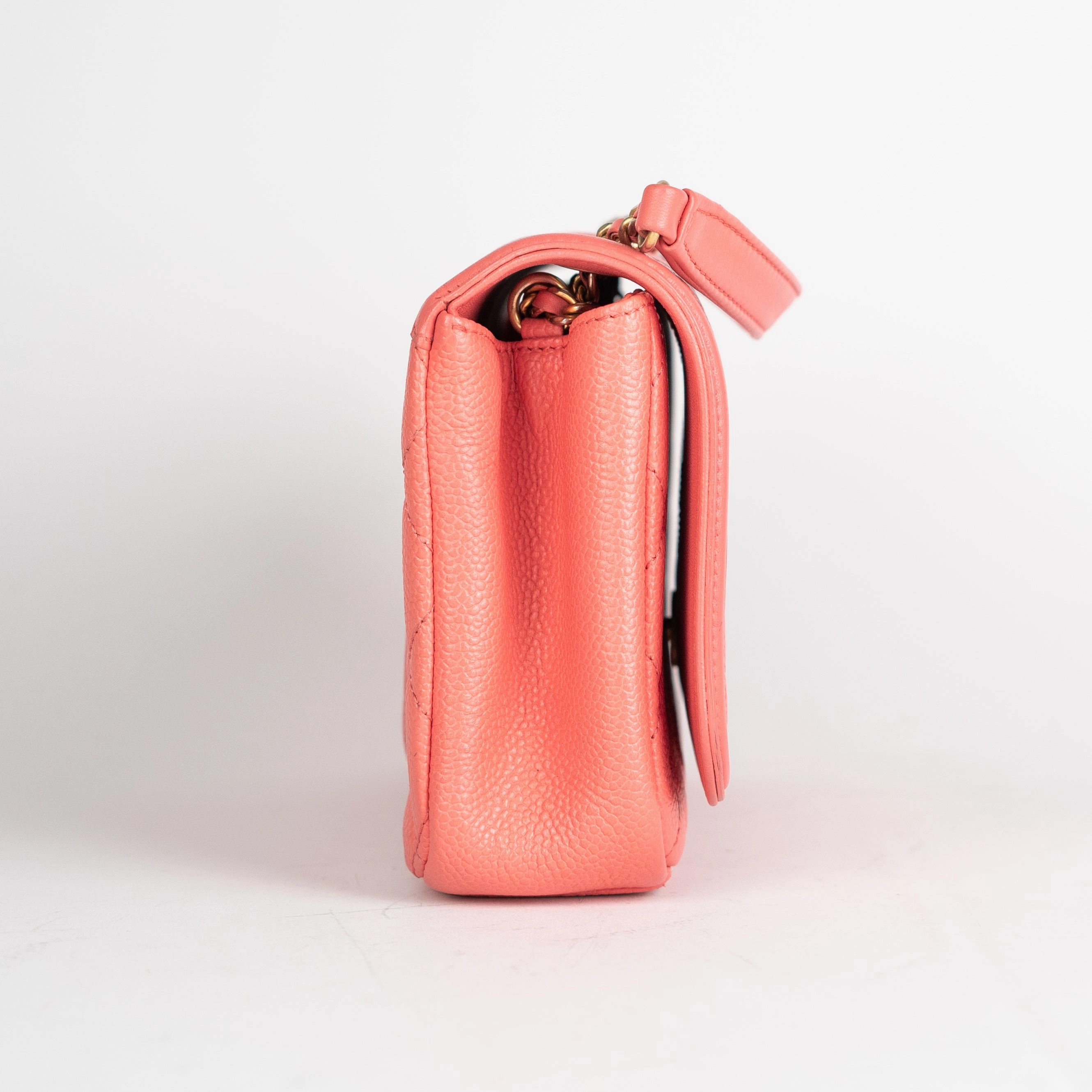 Chanel Filigree Quilted Caviar Small Coral Pink