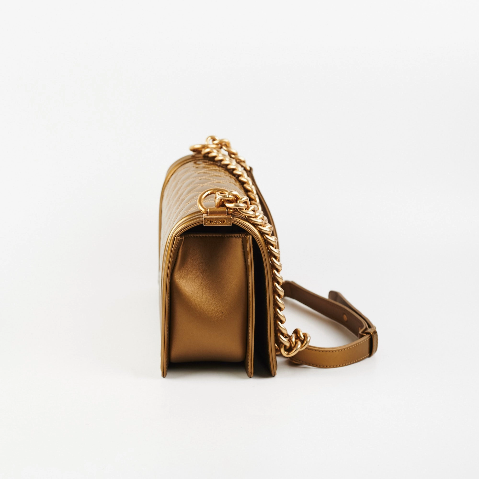 Chanel Medium Boy Patent Gold