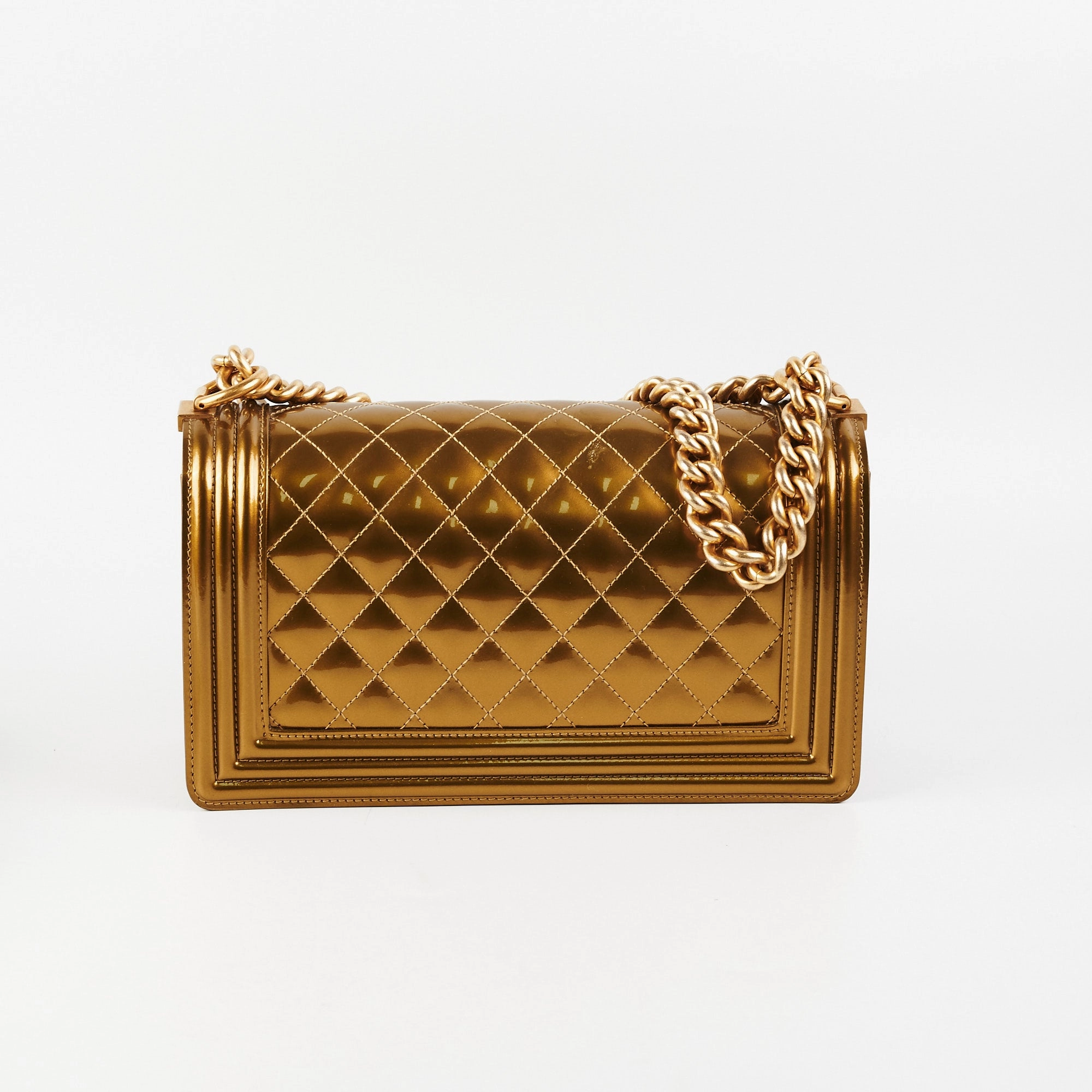Chanel Medium Boy Patent Gold