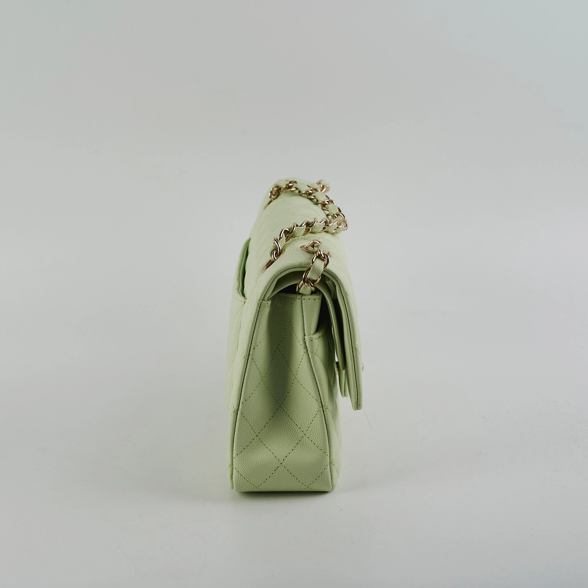 Chanel Medium Caviar Double Classic Flap Light Green