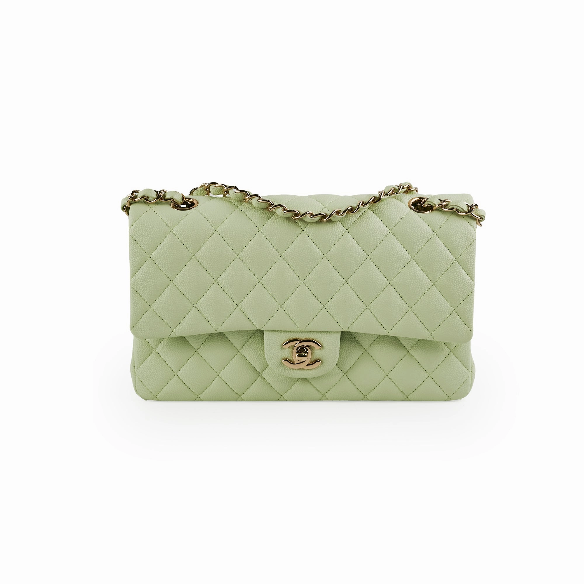 Chanel Medium Caviar Double Classic Flap Light Green