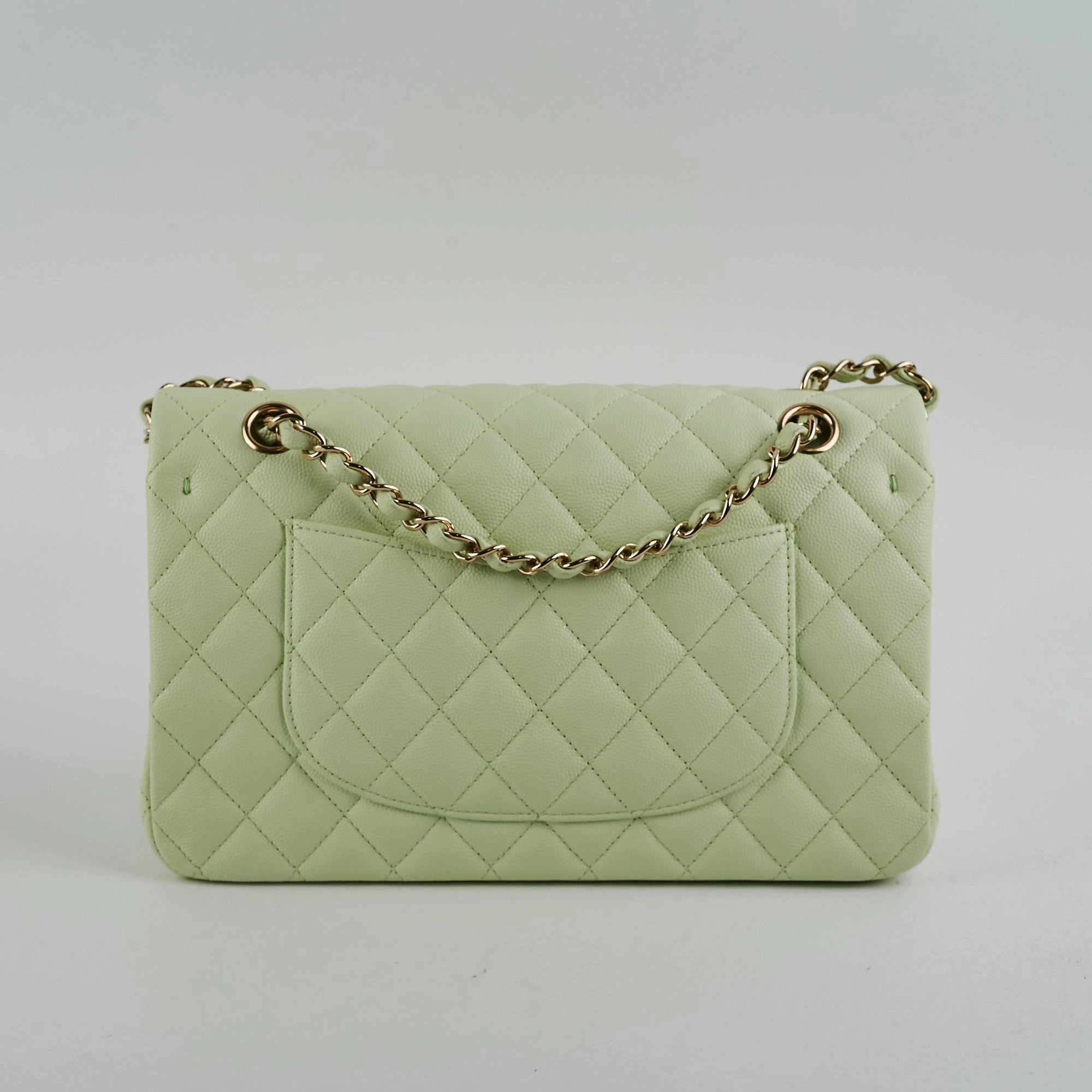 Chanel Medium Caviar Double Classic Flap Light Green