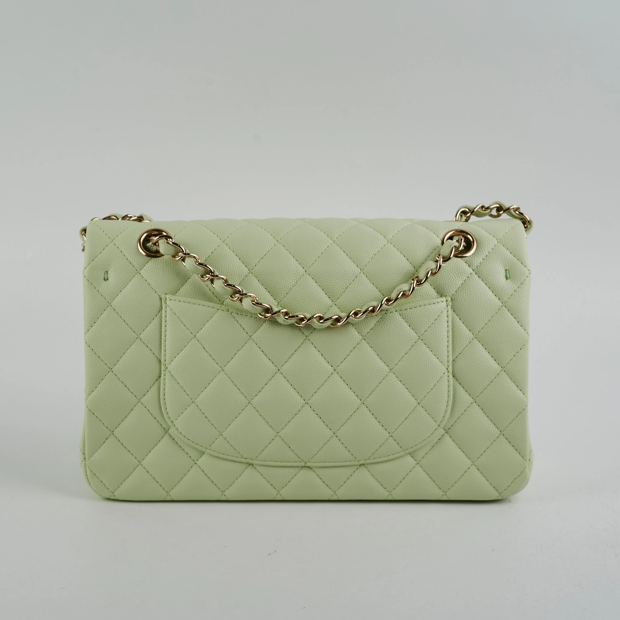 Chanel Medium Caviar Double Classic Flap Light Green