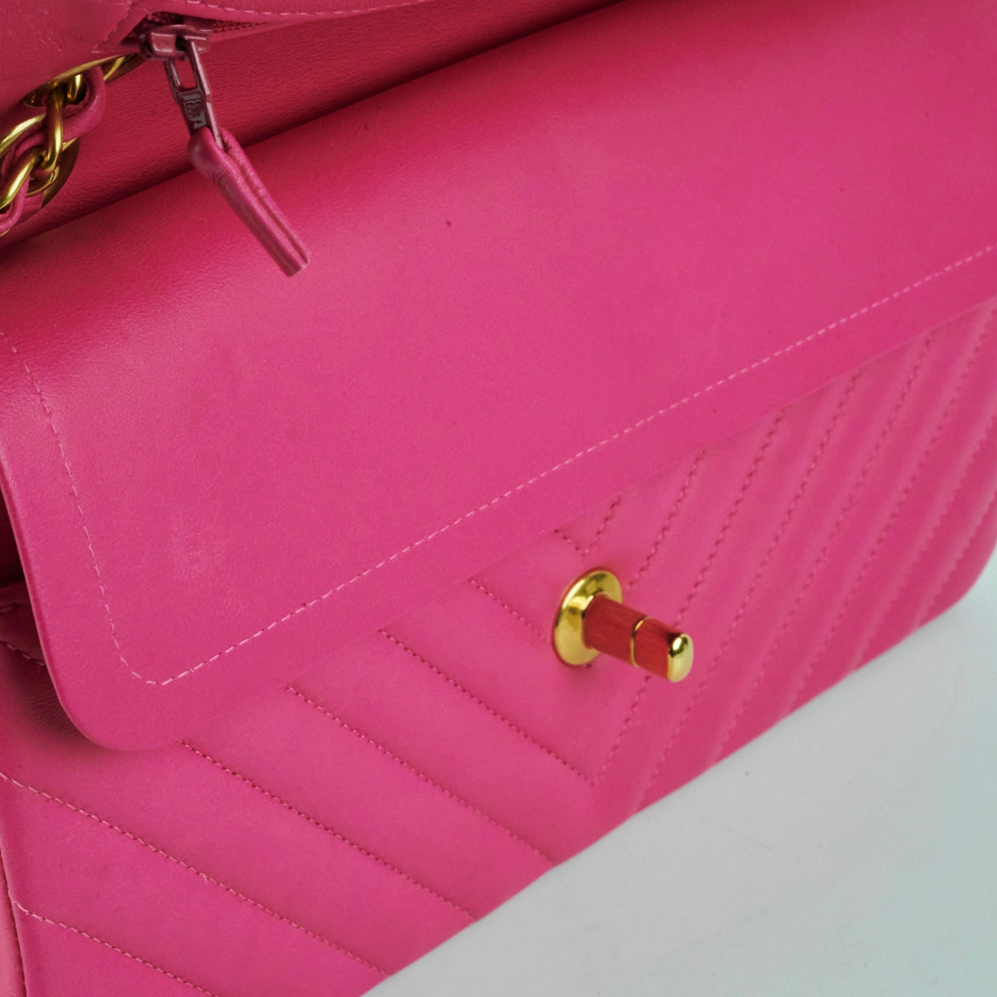 Chanel Medium Classic Flap Chevron Lambskin Pink