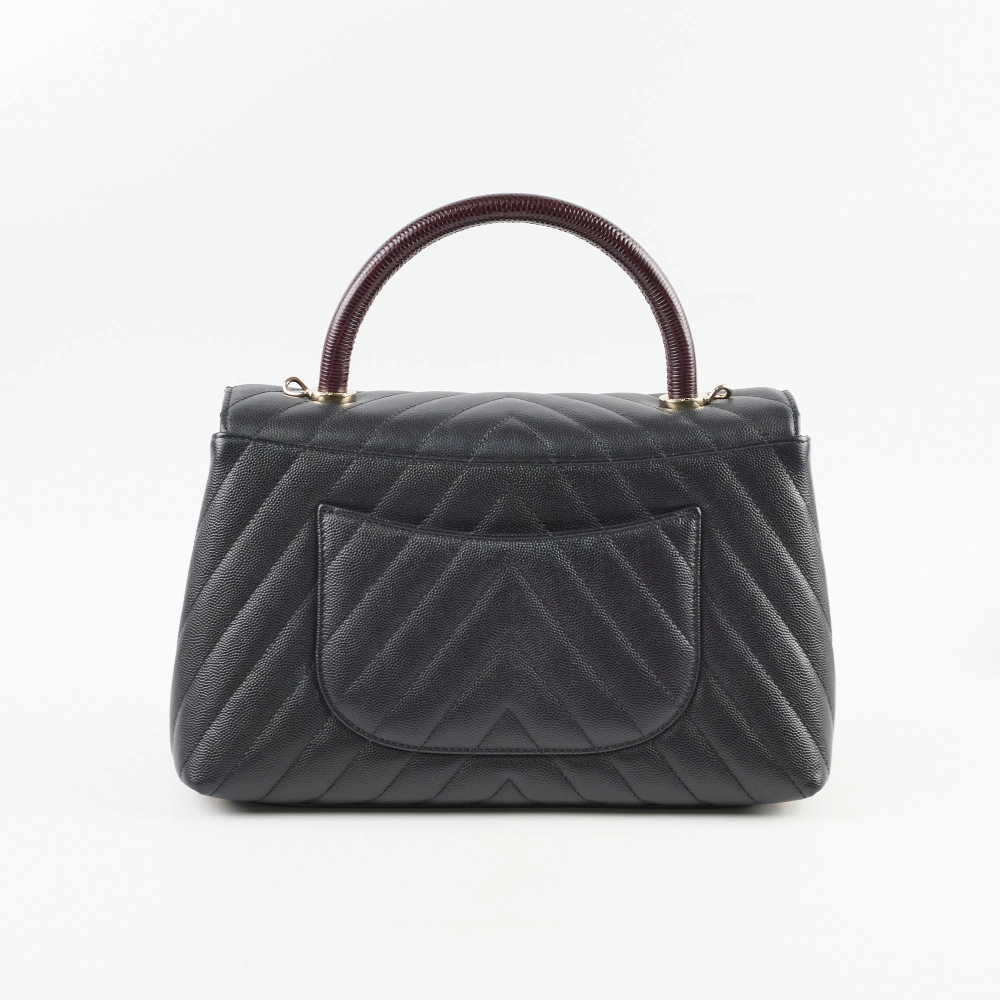 Chanel Medium Coco Handle (Lizard Top Handle) Black Chevron