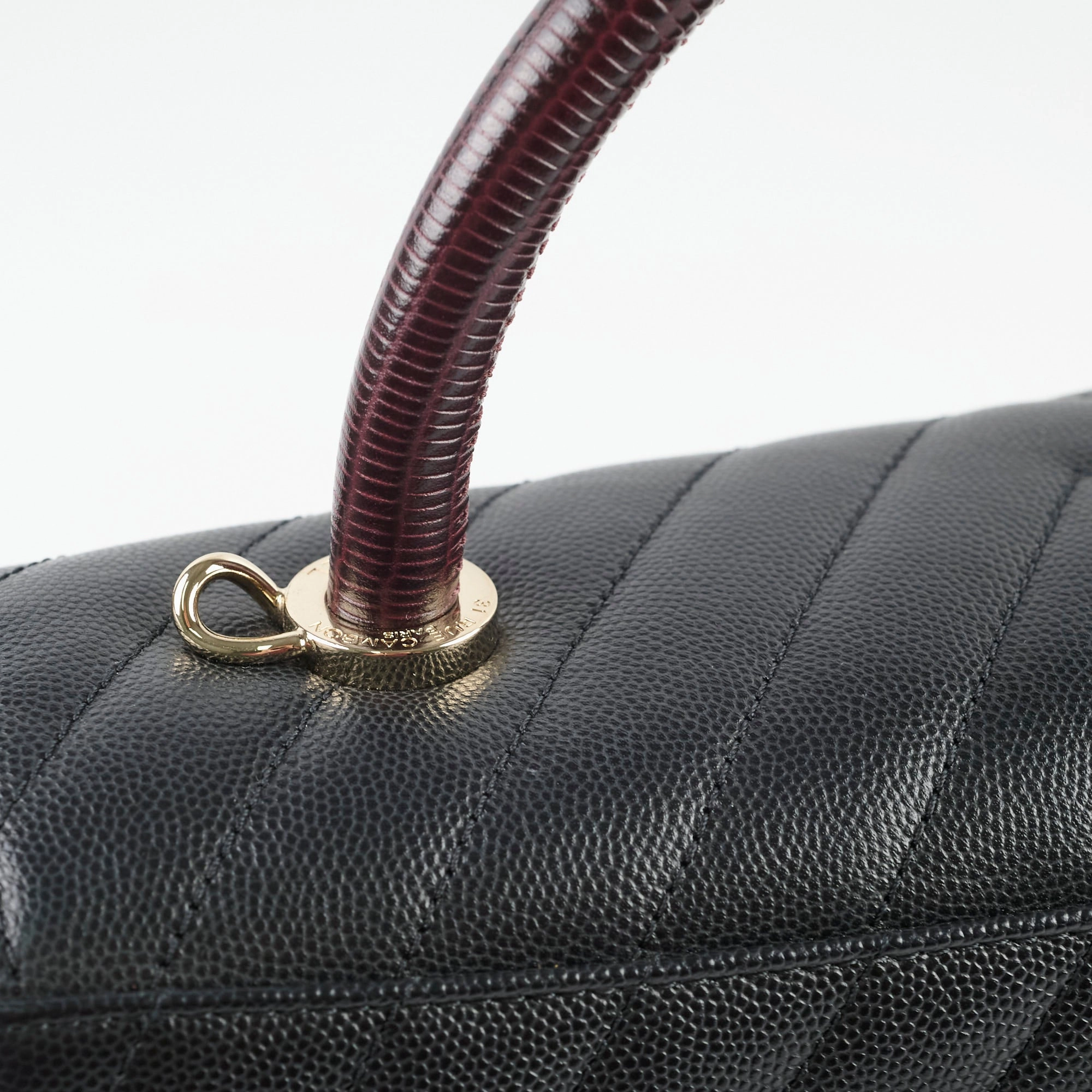 Chanel Medium Coco Handle (Lizard Top Handle) Black Chevron