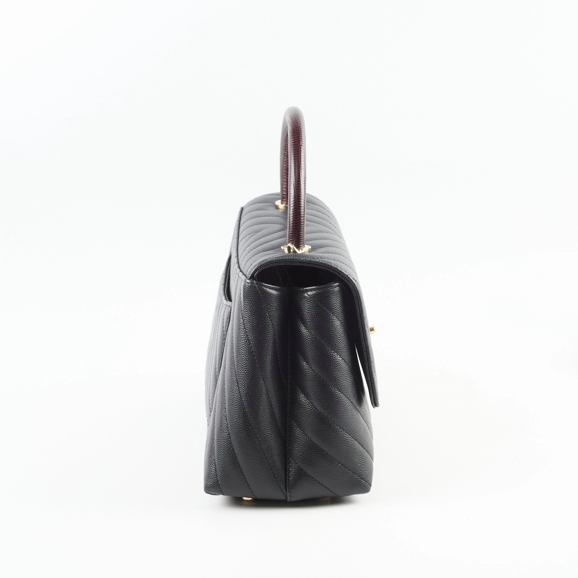 Chanel Medium Coco Handle (Lizard Top Handle) Black Chevron