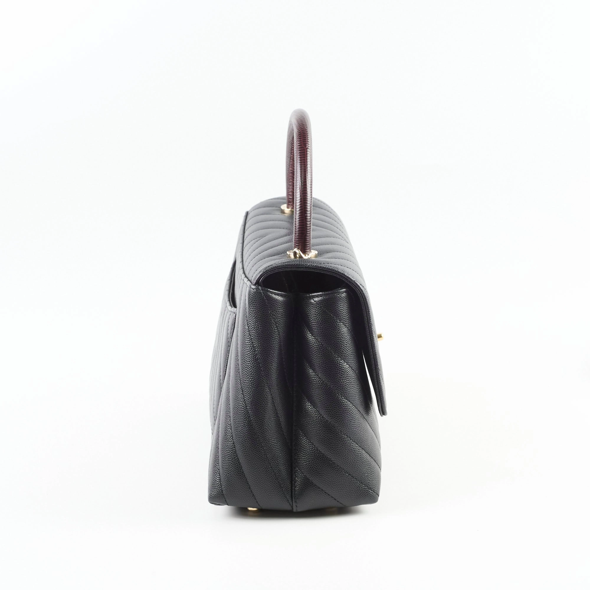 Chanel Medium Coco Handle (Lizard Top Handle) Black Chevron
