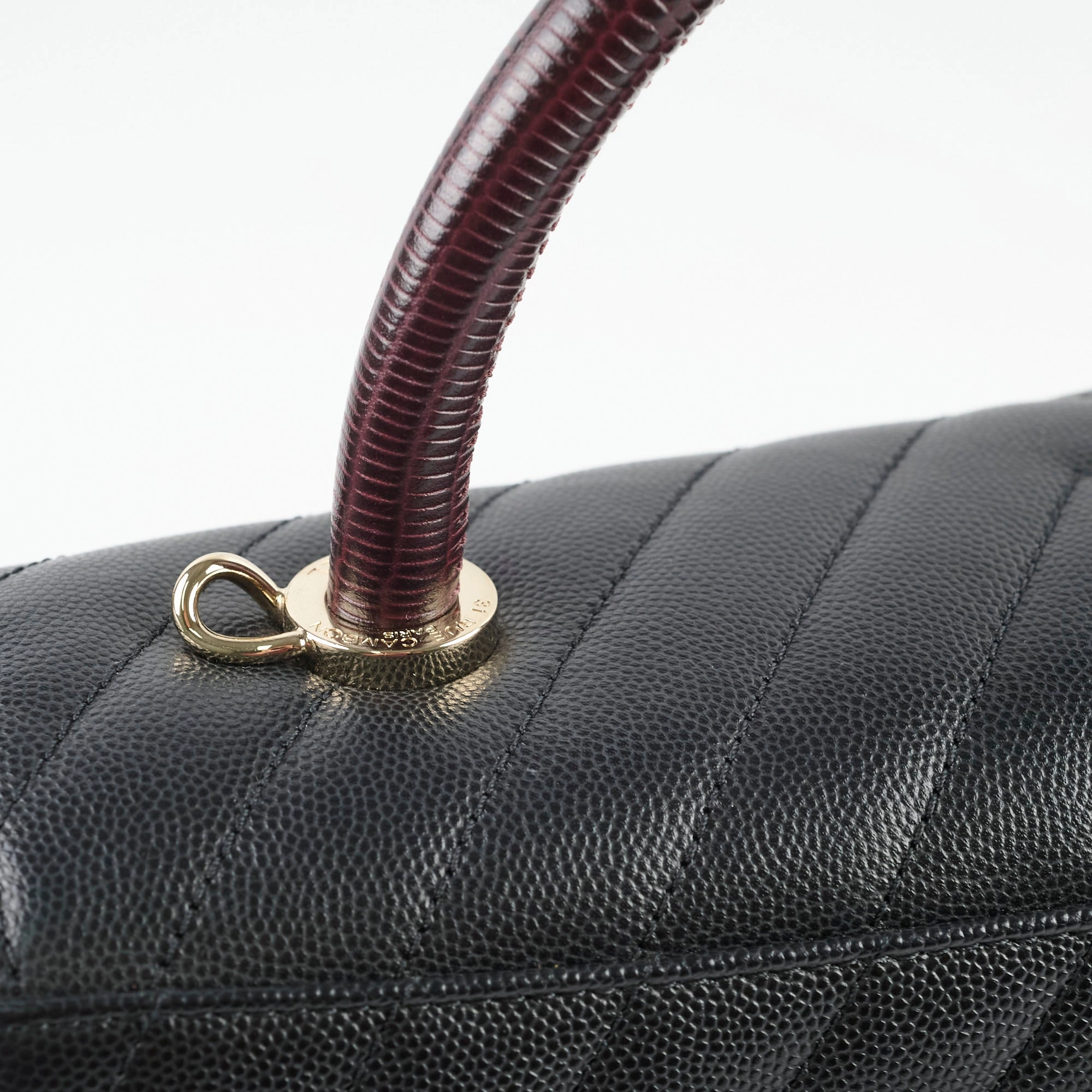 Chanel Medium Coco Handle (Lizard Top Handle) Black Chevron