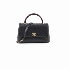 Chanel Medium Coco Handle (Lizard Top Handle) Black Chevron