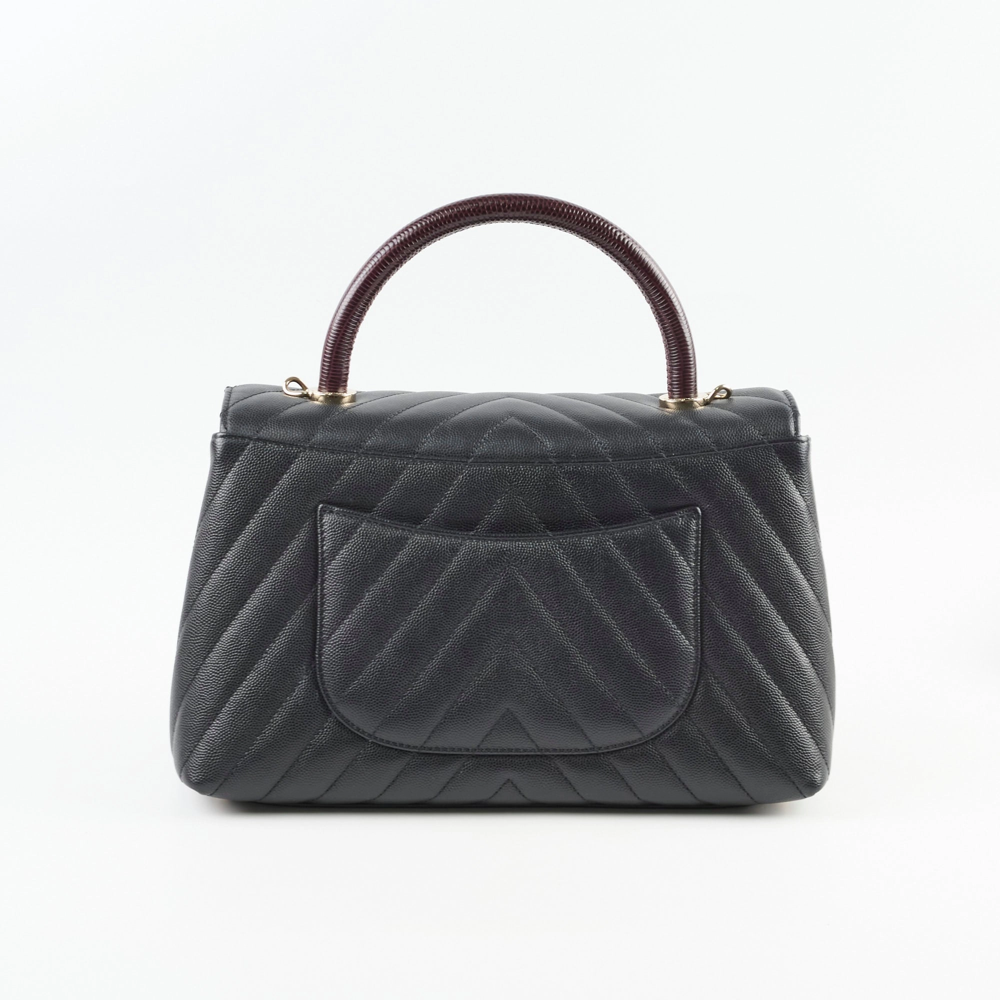 Chanel Medium Coco Handle (Lizard Top Handle) Black Chevron