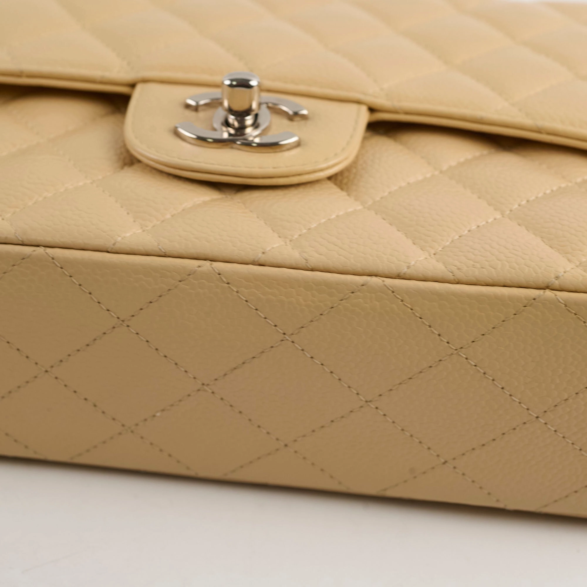 Chanel Medium/Large Caviar Double Classic Flap Beige